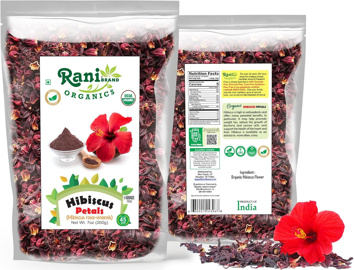 Rani Organic Hibiscus Powder 7oz (200g) - Authentic Indian Product, All Natural, Gluten Friendly, Vegan, Non-GMO, Kosher, USDA Organic Certified