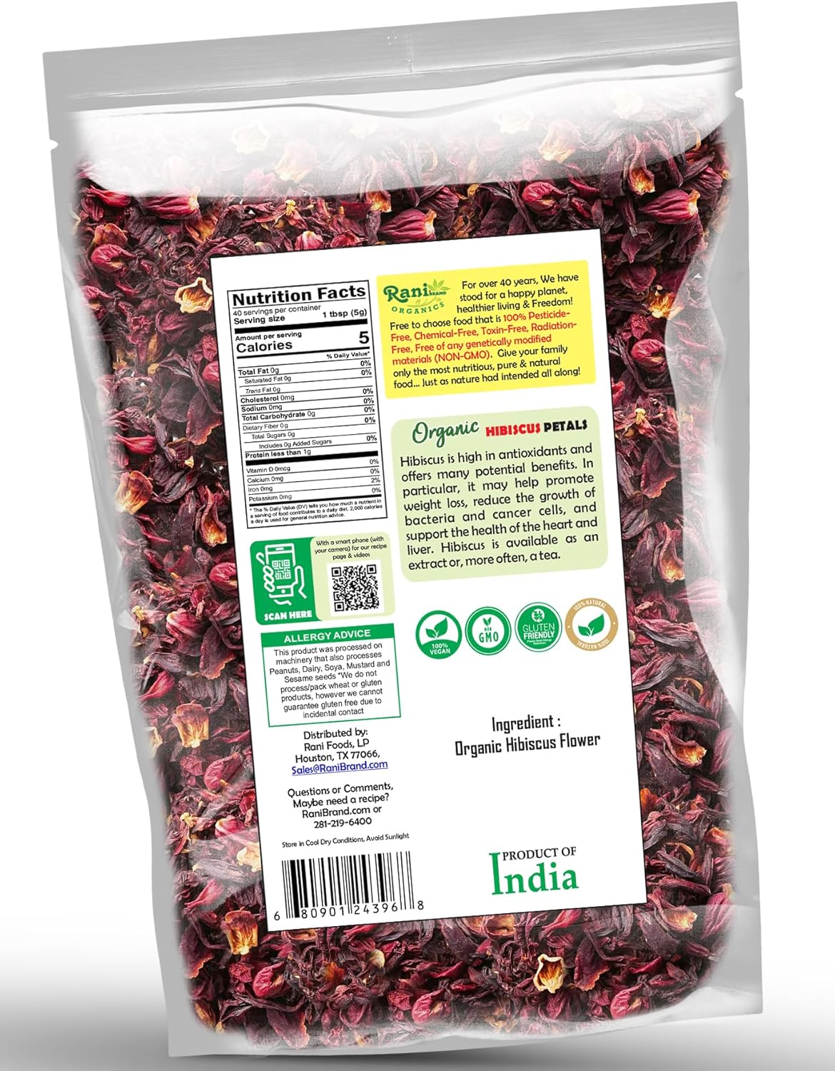 Rani Organic Hibiscus Powder 7oz (200g) - Authentic Indian Product, All Natural, Gluten Friendly, Vegan, Non-GMO, Kosher, USDA Organic Certified
