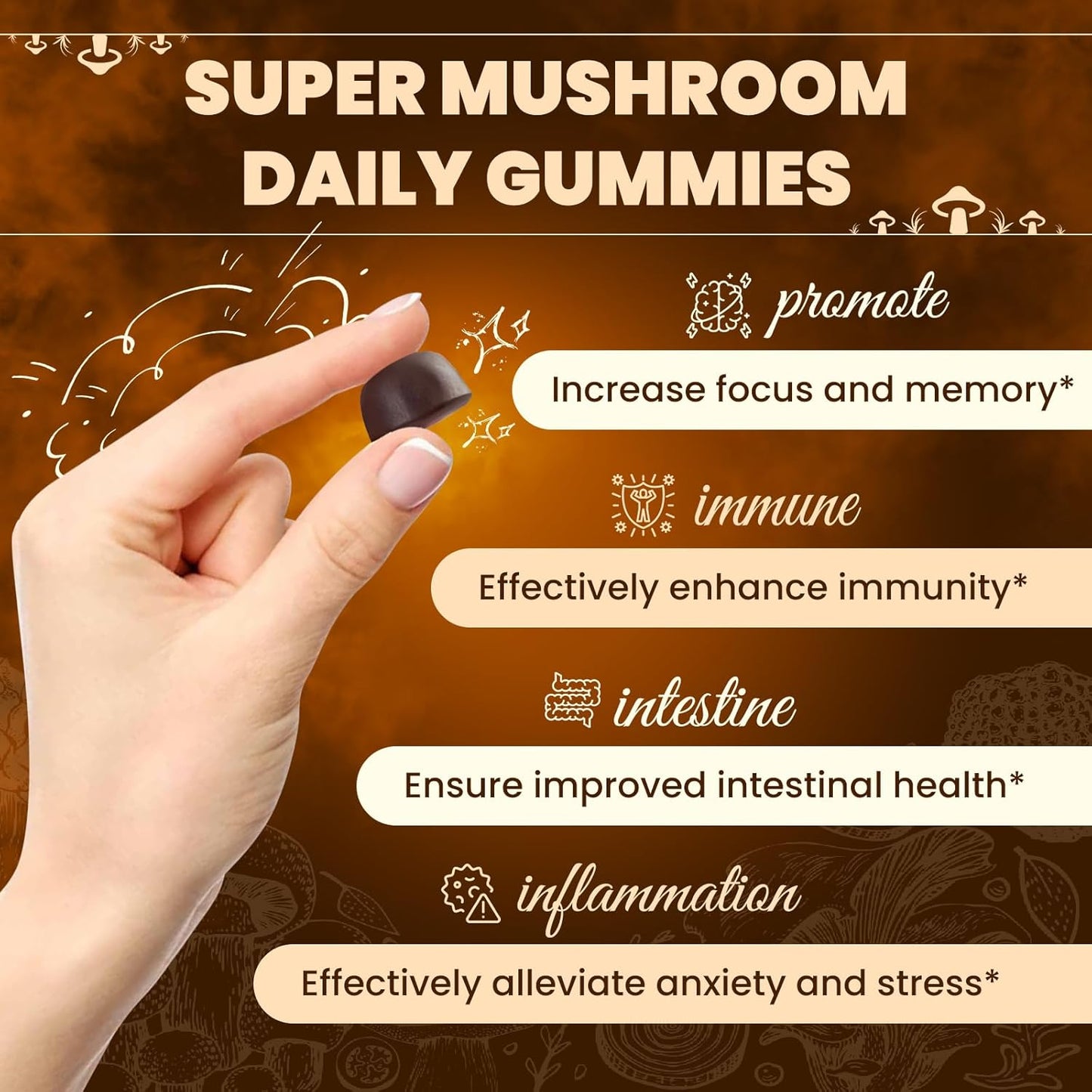Raspberry Flavored 10 in 1 Magic Mushroom Gummies - Cognitive Function, Immune Health, Energy - Lions Mane, Reishi, Chaga, Cordyceps - 2 Bottles