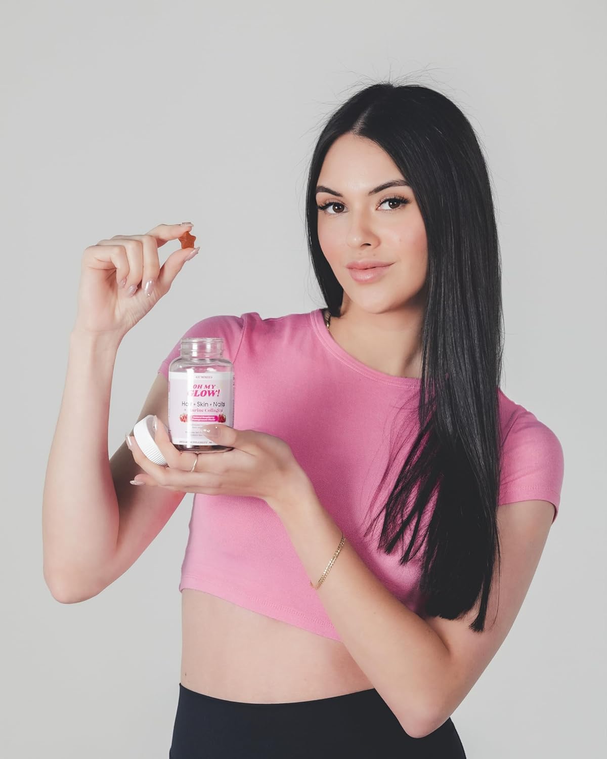 Raspberry Pomegranate Glow Gummies with Marine Collagen for Hair, Skin & Nails - Gluten-Free & Non-GMO