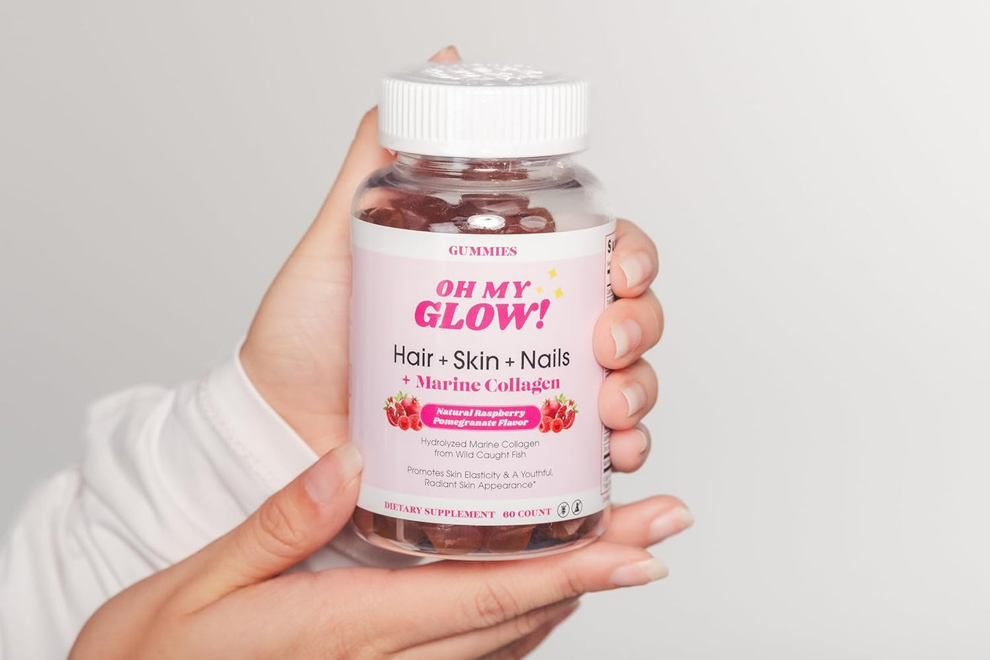 Raspberry Pomegranate Glow Gummies with Marine Collagen for Hair, Skin & Nails - Gluten-Free & Non-GMO