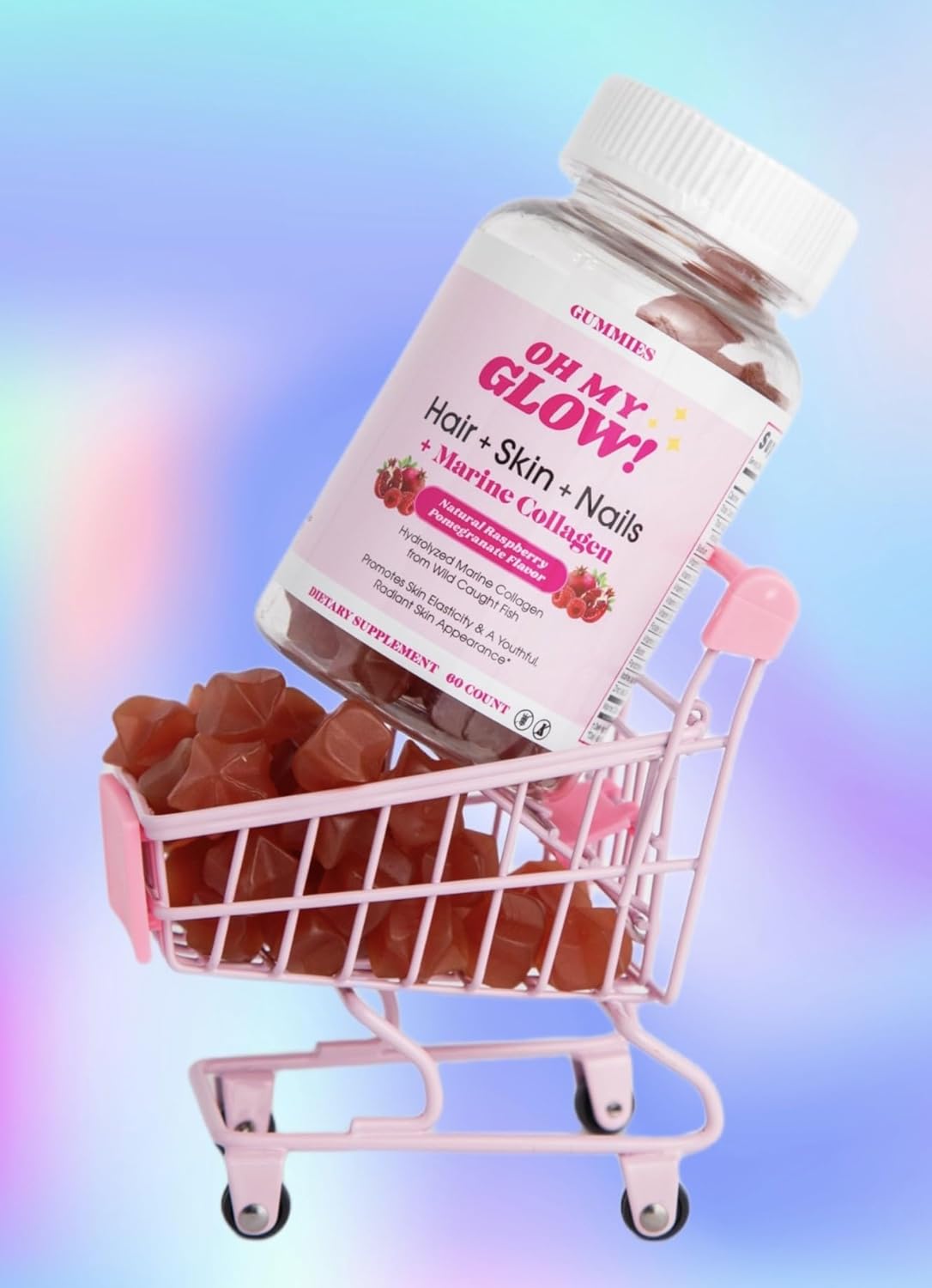 Raspberry Pomegranate Glow Gummies with Marine Collagen for Hair, Skin & Nails - Gluten-Free & Non-GMO