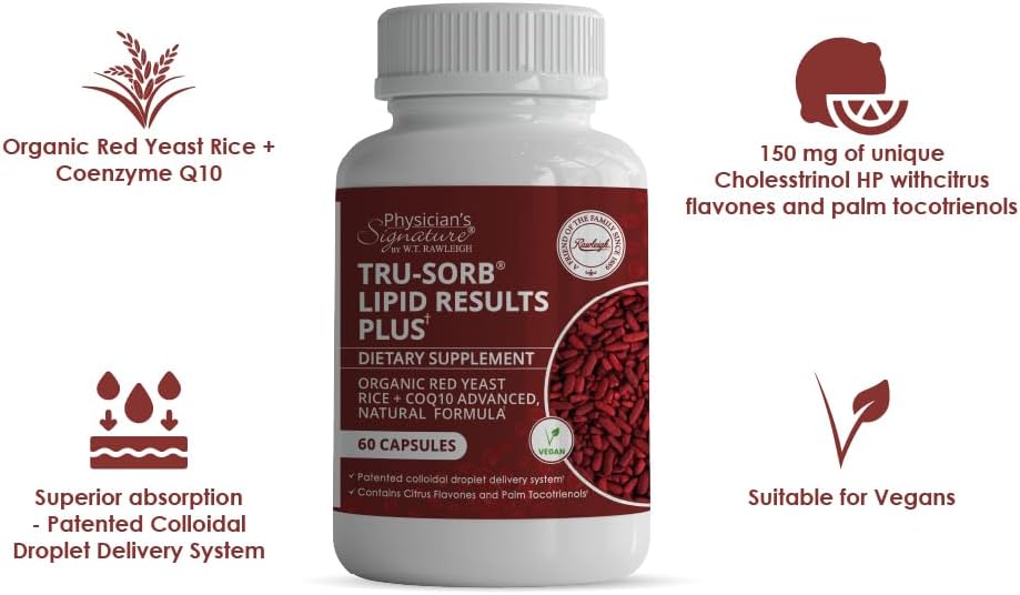 Rawleigh Tru-Sorb Lipid Results Plus: 60 Capsules - Red Yeast Rice, CoQ10, Cholesstrinol, Vitamin E Supplement