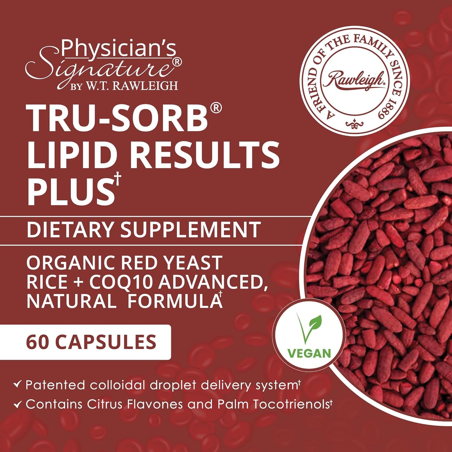 Rawleigh Tru-Sorb Lipid Results Plus: 60 Capsules - Red Yeast Rice, CoQ10, Cholesstrinol, Vitamin E Supplement