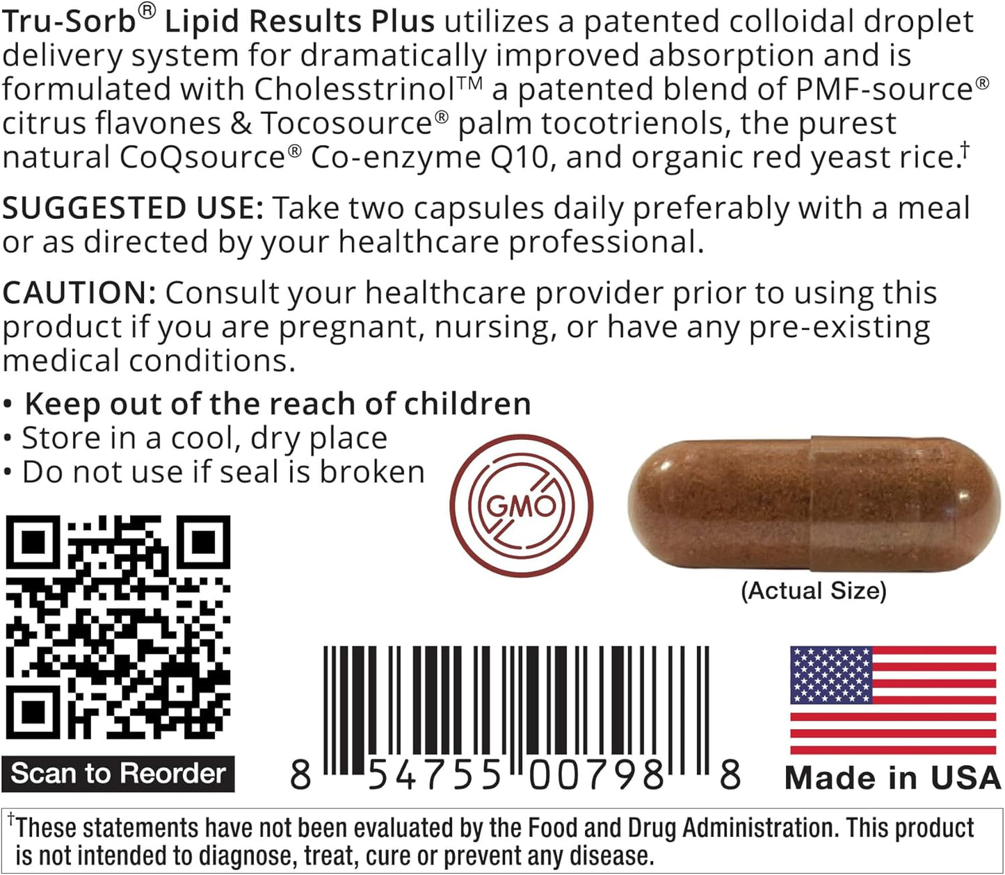 Rawleigh Tru-Sorb Lipid Results Plus: 60 Capsules - Red Yeast Rice, CoQ10, Cholesstrinol, Vitamin E Supplement