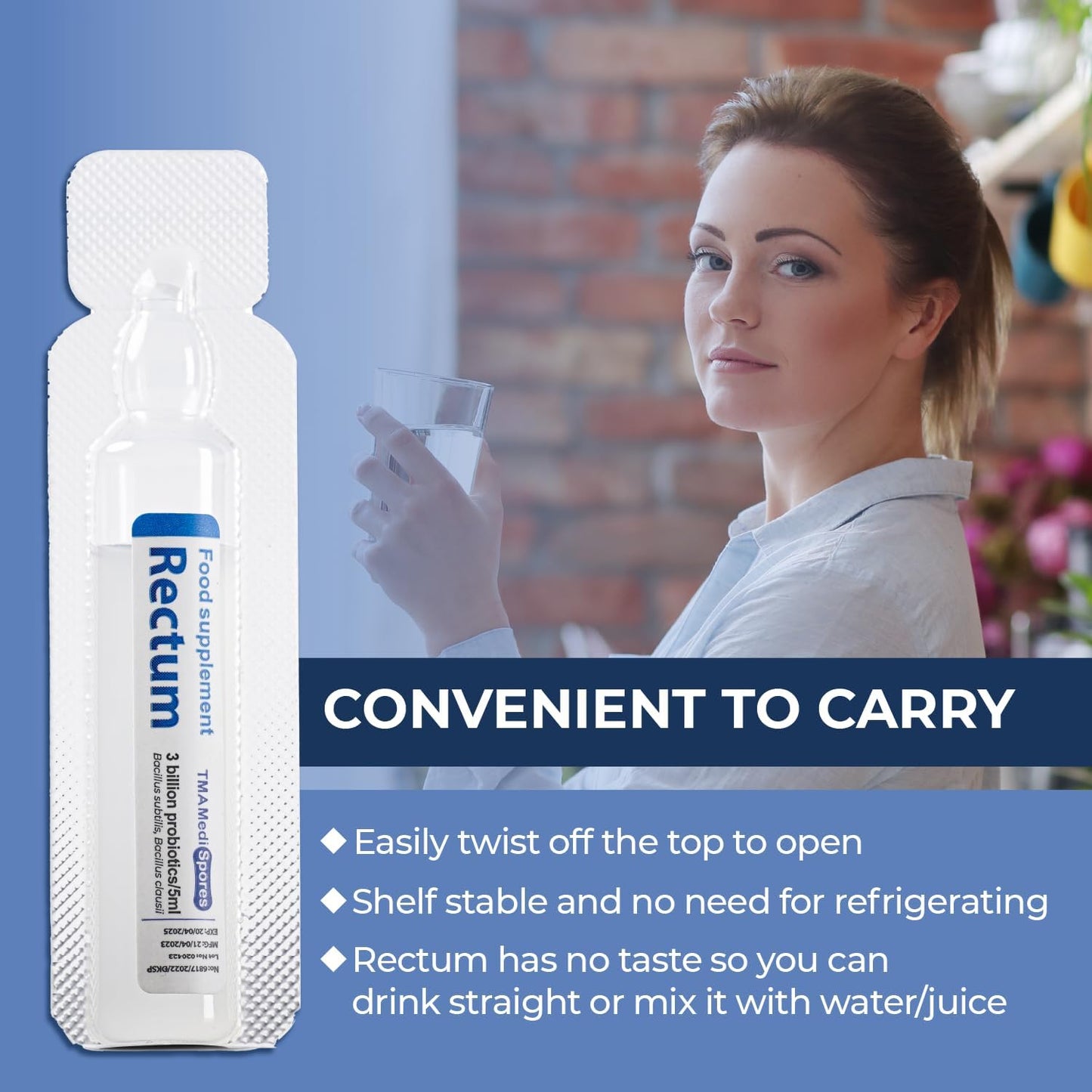 Rectum Soil-Based Probiotic Liquid for Gut Health - Stomach Relief, Bloating, Immune Support - 60 Vials, 3 Billion CFUs/vial - Daily Drink for Adults and Kids