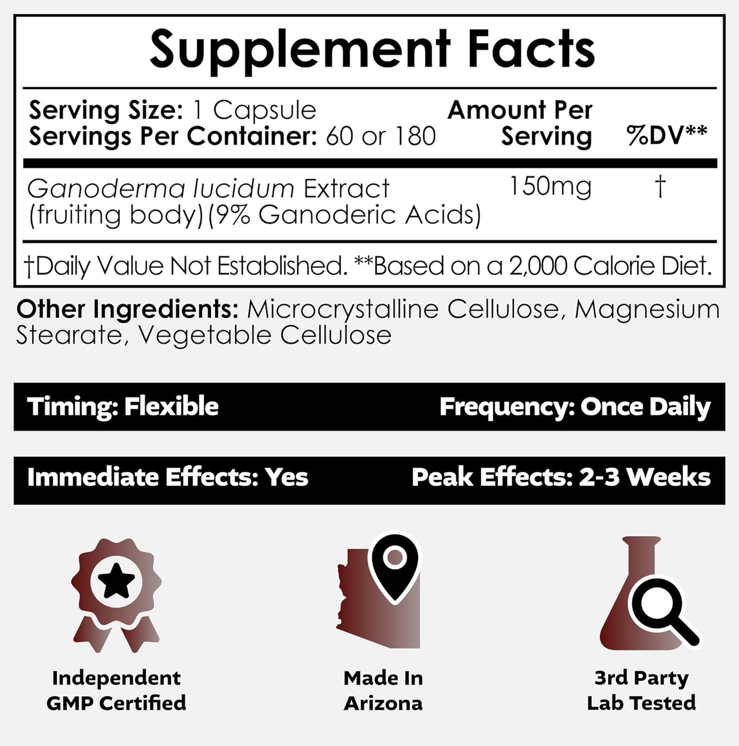 Red Reishi Mushroom Capsules with 9% Ganoderic Acids - 150mg (180 Count) by Nootropics Depot