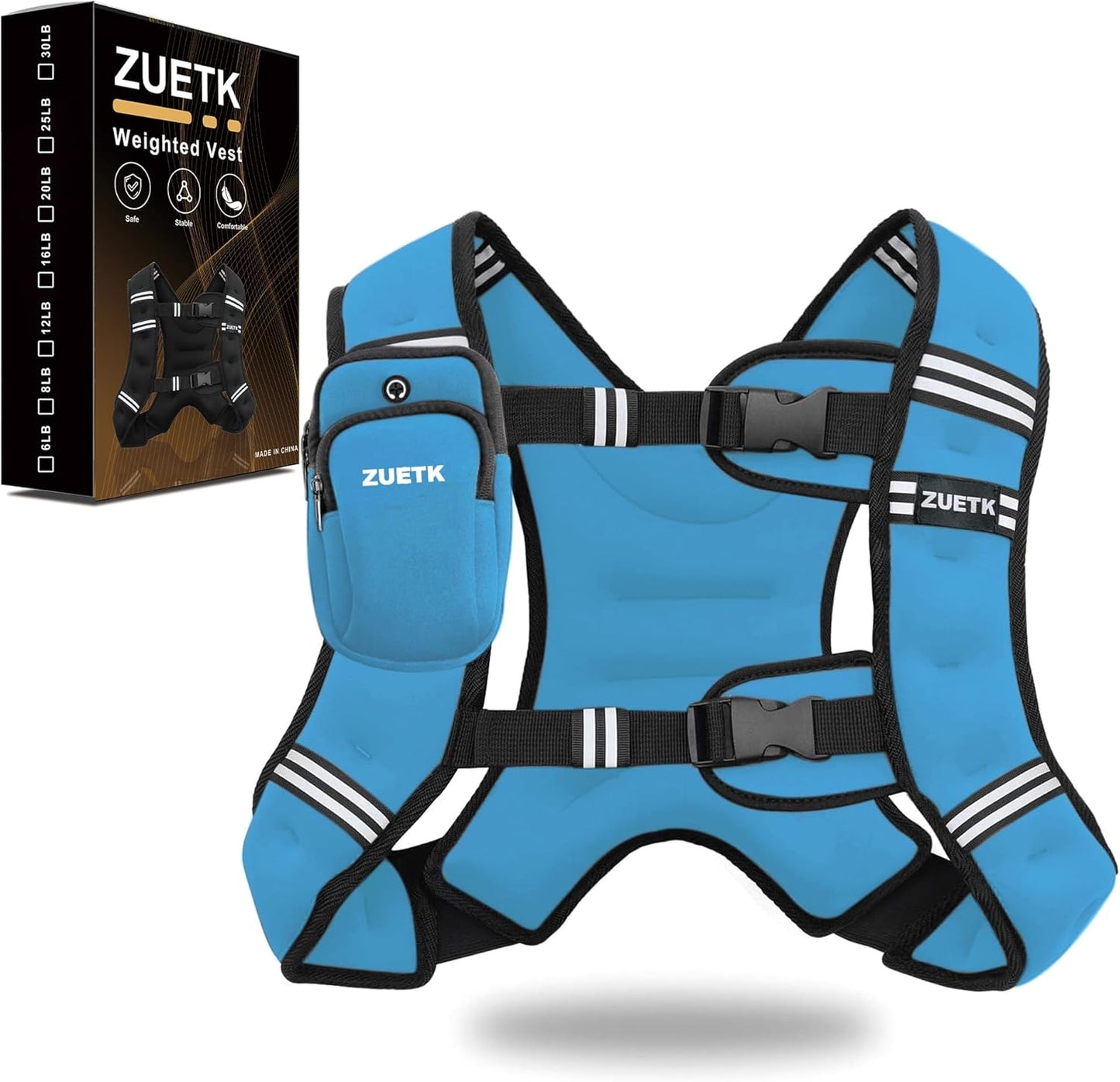 Reflective Stripe Weighted Vest for Strength Training, Running, Fitness - 6lb to 30lb Options for Men and Women