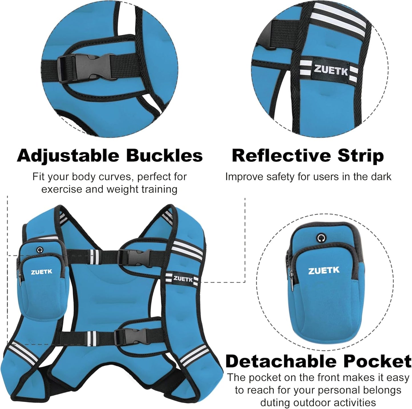 Reflective Stripe Weighted Vest for Strength Training, Running, Fitness - 6lb to 30lb Options for Men and Women