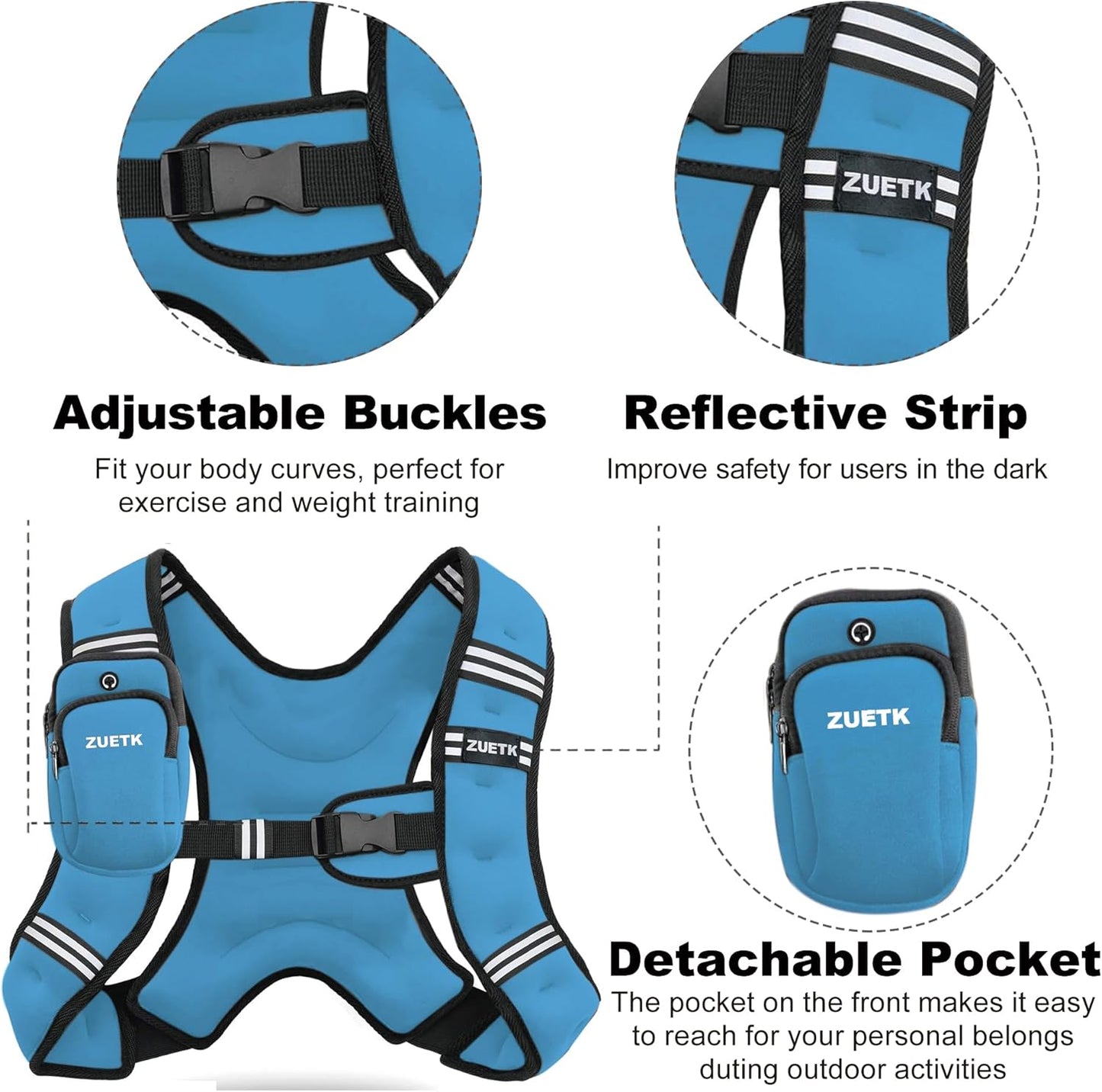 Reflective Stripe Weighted Vest for Strength Training, Running, Fitness - Men and Women Workout Equipment, 6-30lb Options