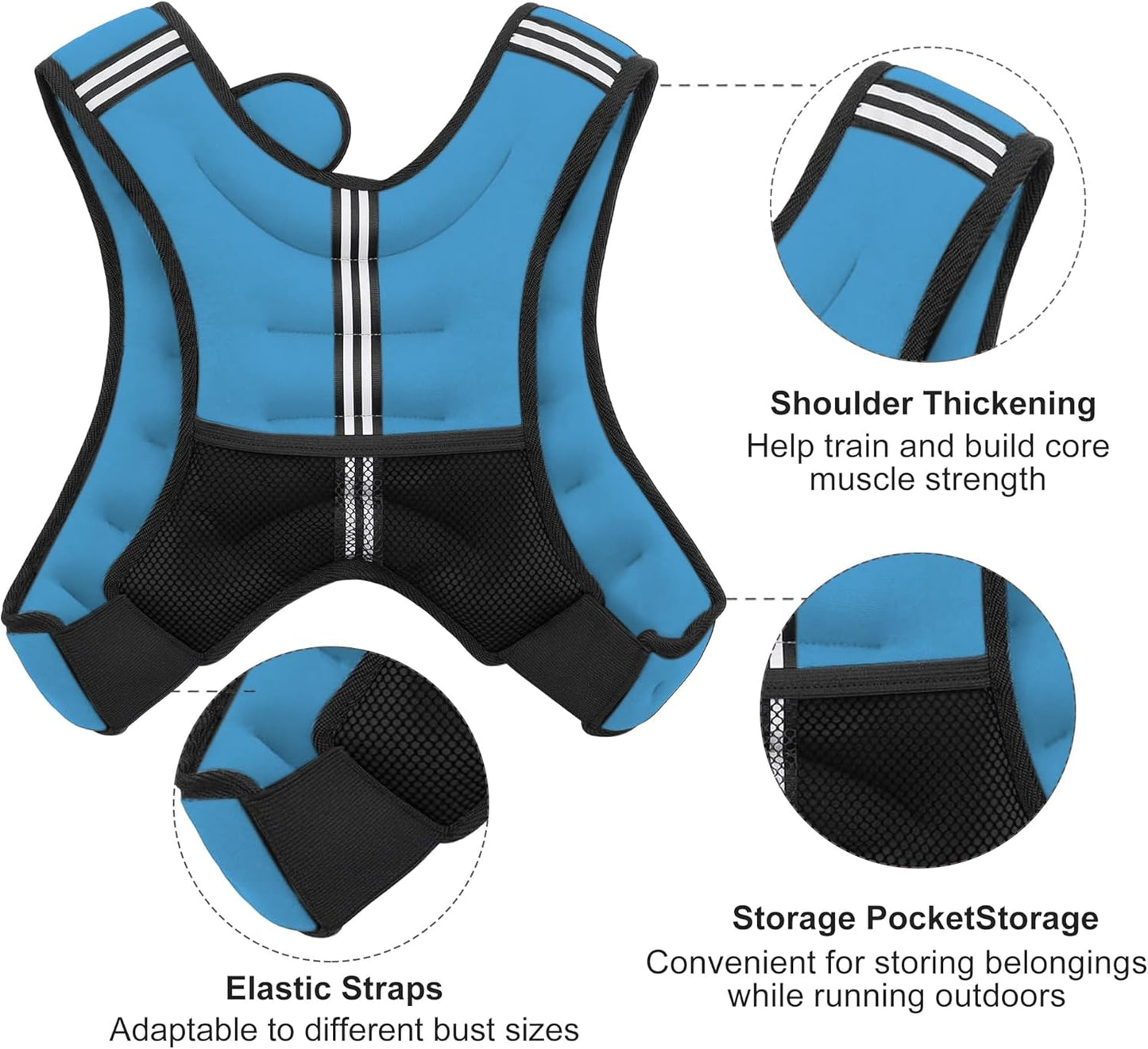 Reflective Stripe Weighted Vest for Strength Training, Running, Fitness - Men and Women Workout Equipment, 6-30lb Options