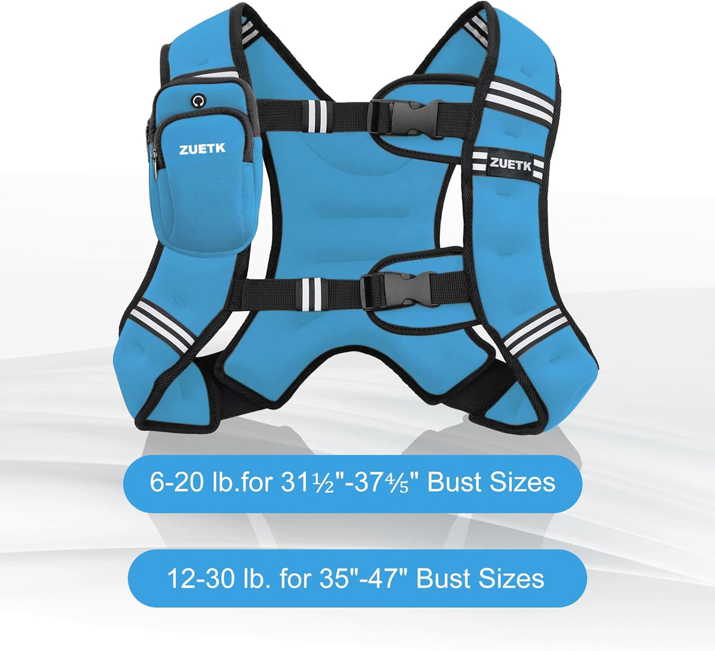 Reflective Stripe Weighted Vest for Strength Training, Running, Fitness - 6lb to 30lb Options for Men and Women