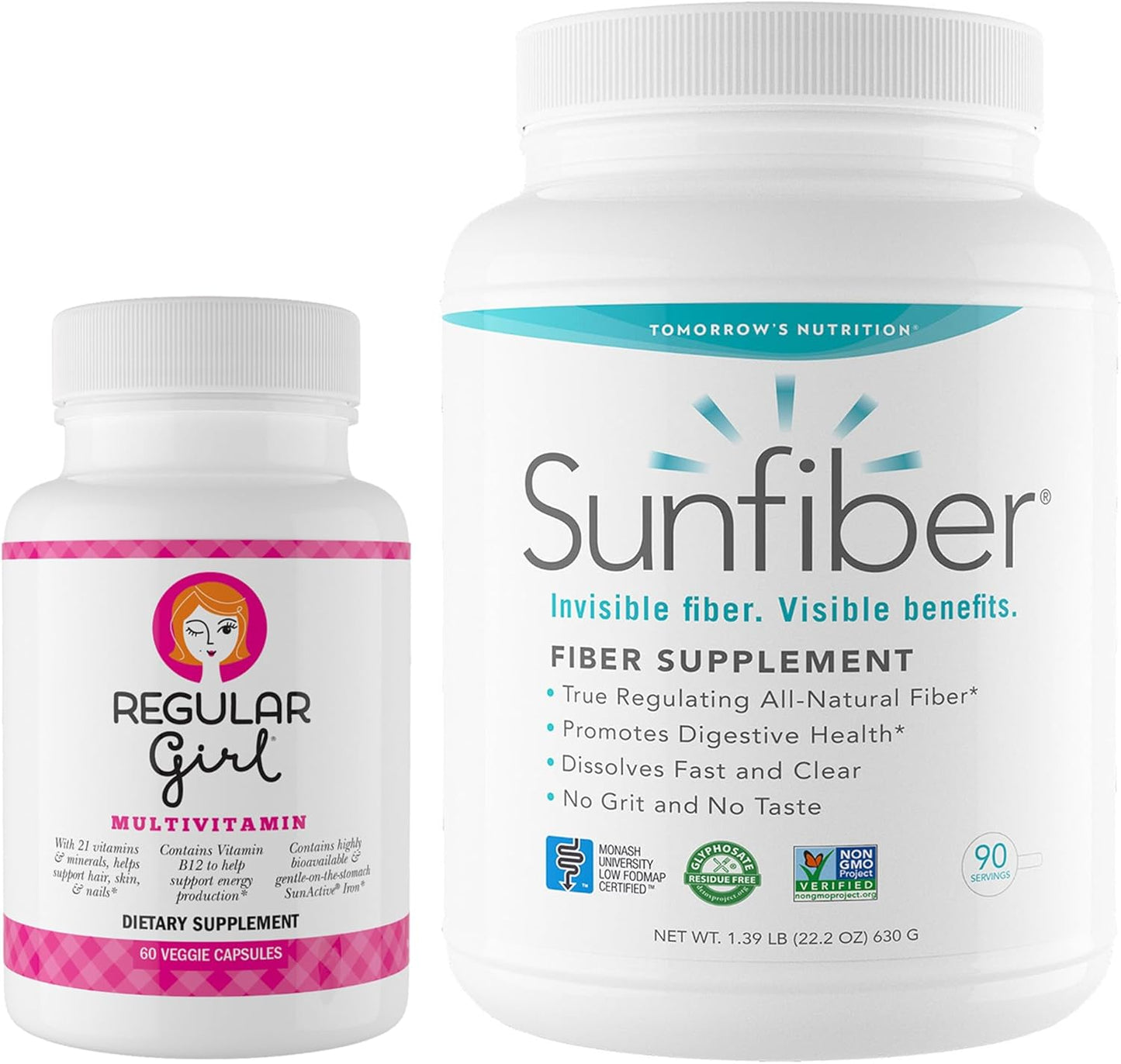 Regular Girl Women's Multivitamin and Sunfiber Powder Bundle - Energy and Digestive Support for 90 Days