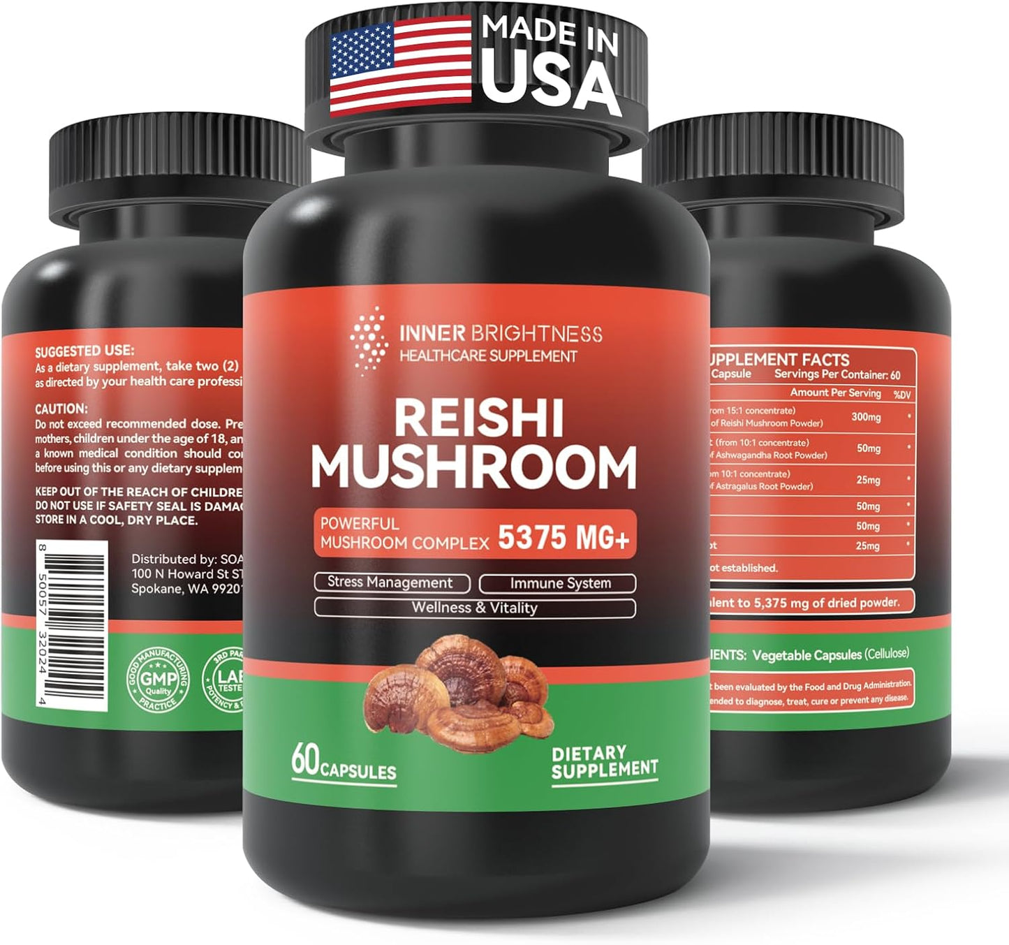 Reishi Mushroom Supplement with Cordyceps, L Theanine, Magnesium, 5-HTP & Melatonin for Sleep, Focus & Mood Support