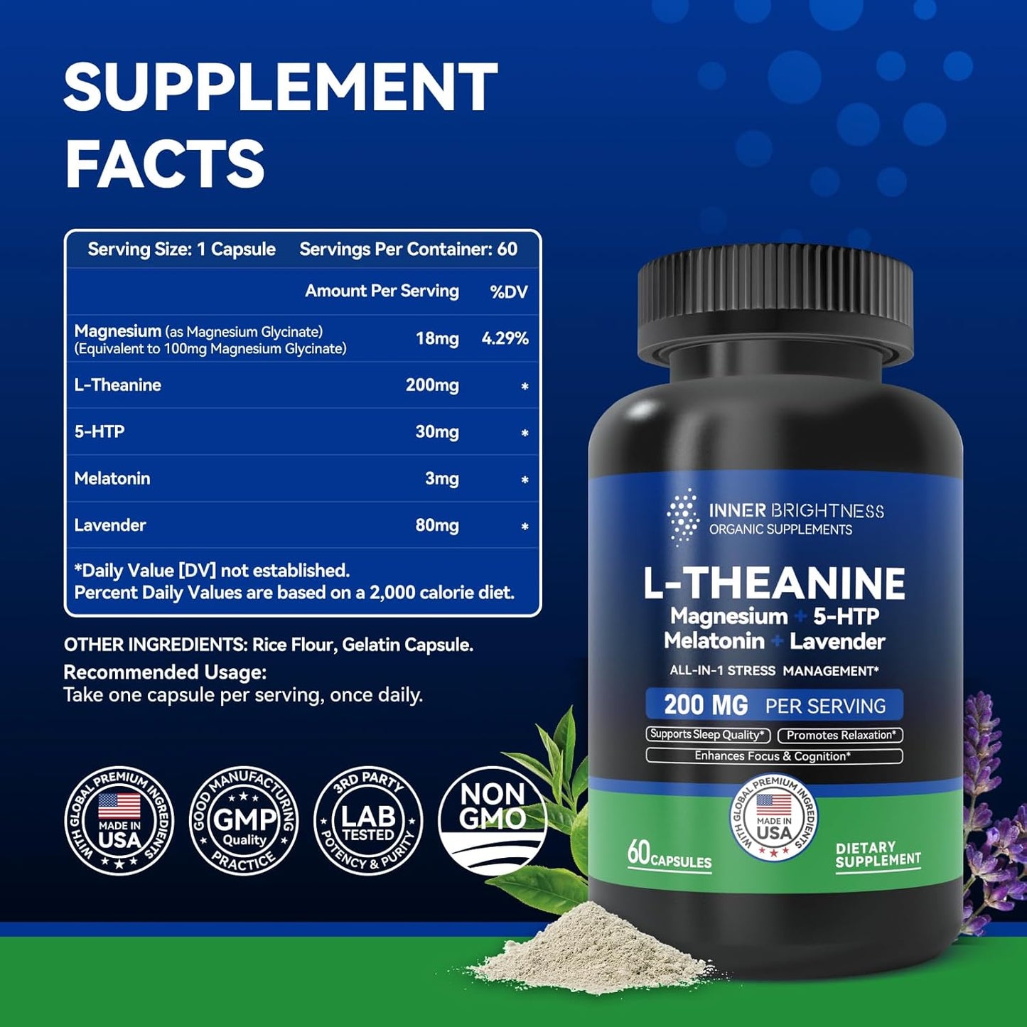 Reishi Mushroom Supplement with Cordyceps, L Theanine, Magnesium, 5-HTP & Melatonin for Sleep, Focus & Mood Support
