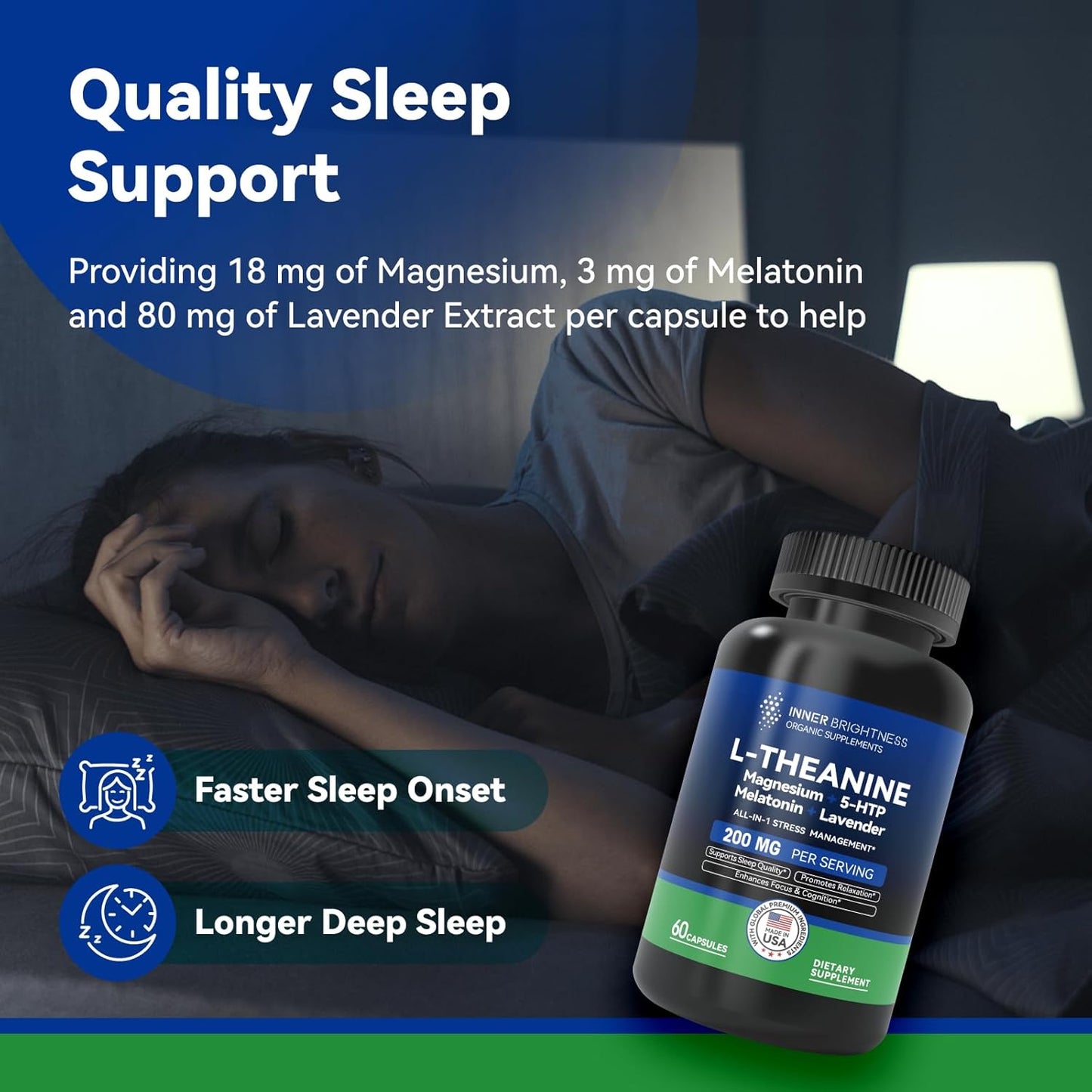Reishi Mushroom Supplement with Cordyceps, L Theanine, Magnesium, 5-HTP & Melatonin for Sleep, Focus & Mood Support