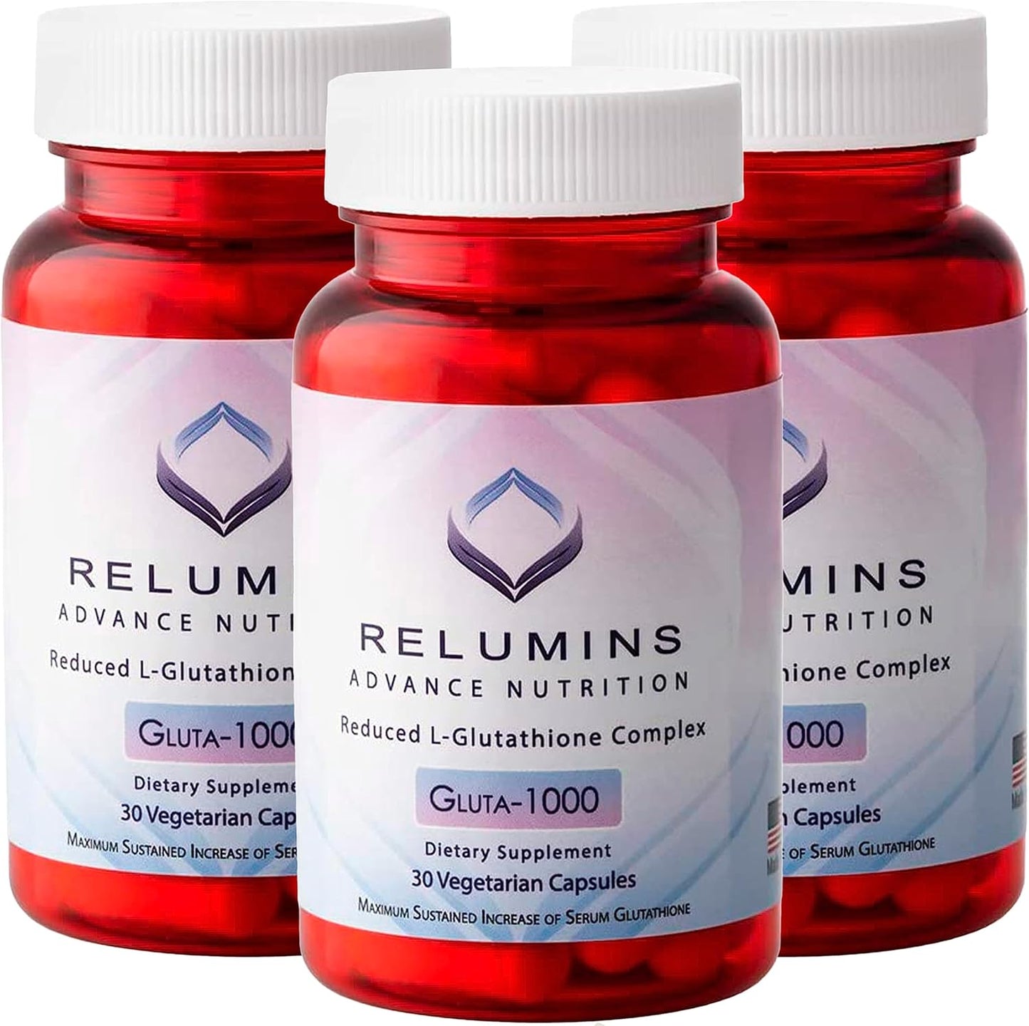 Relumins L Glutathione Supplement Complex with Alpha Lipoic Acid & Rose HIPS - 1000mg Reduced Glutathione Capsules for Brighter Skin, 90 Capsules