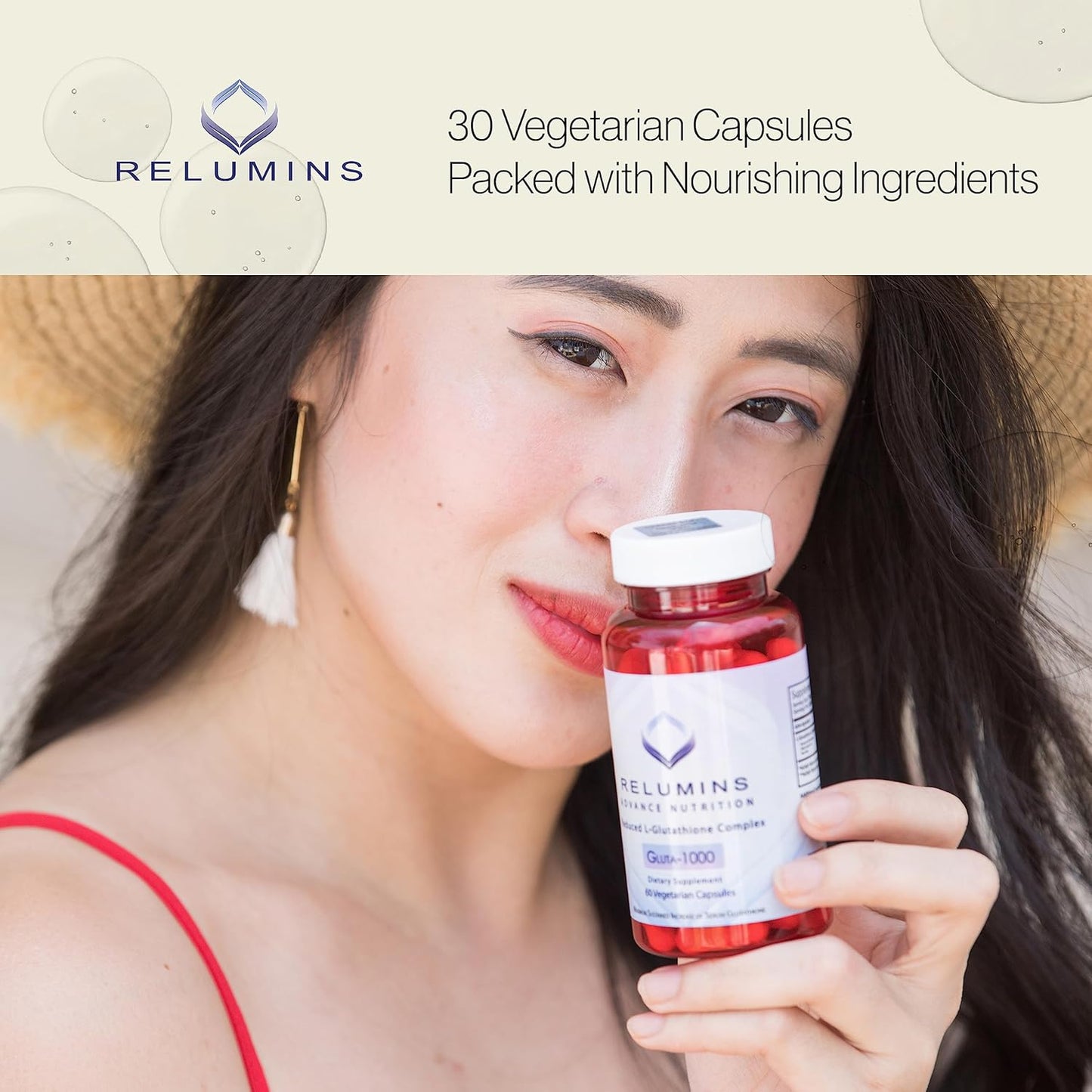 Relumins L Glutathione Supplement Complex with Alpha Lipoic Acid & Rose HIPS - 1000mg Reduced Glutathione Capsules for Brighter Skin, 90 Capsules