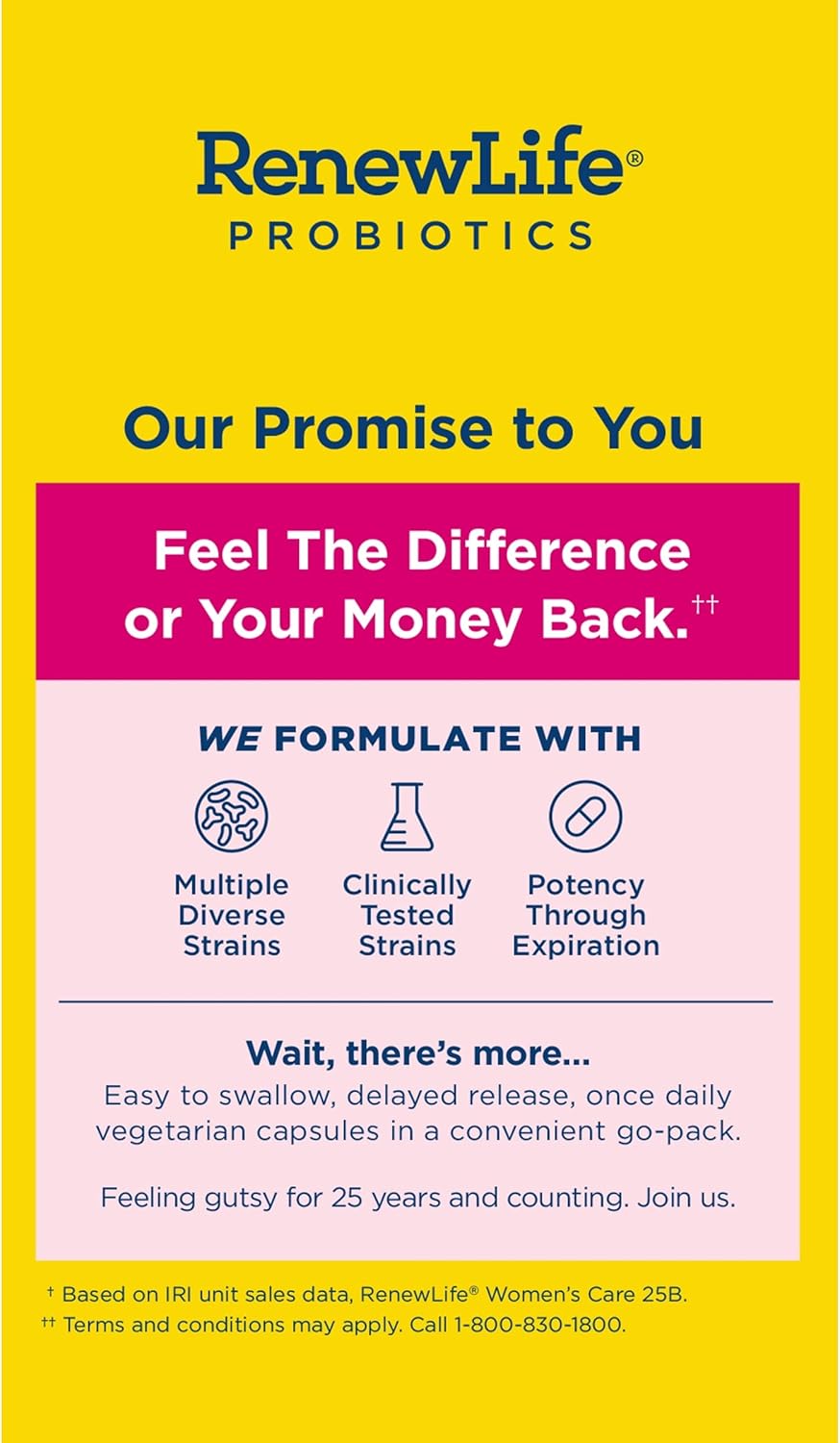 Renew Life Women's Probiotic Capsules - Supports Vaginal, Urinary, Digestive, Immune Health - L. Rhamnosus GG - 15 Billion CFU - Dairy, Soy, Gluten-Free - 60 Count