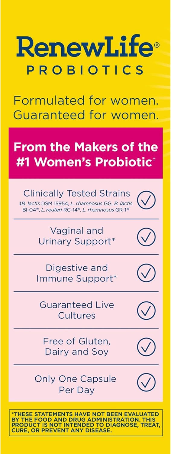 Renew Life Women's Probiotic Capsules - Supports Vaginal, Urinary, Digestive, Immune Health - L. Rhamnosus GG - 15 Billion CFU - Dairy, Soy, Gluten-Free - 60 Count