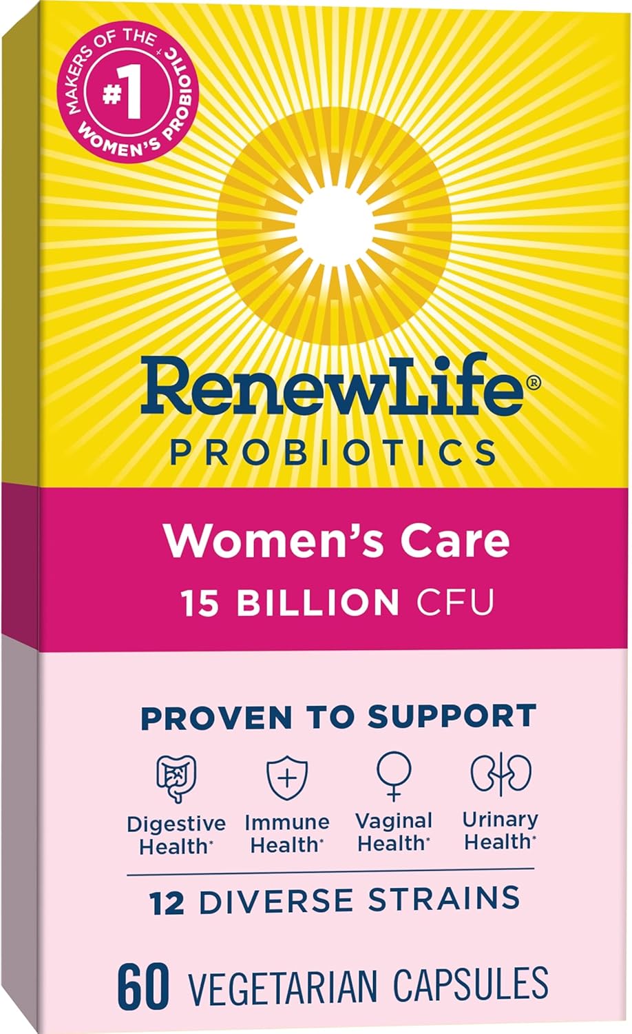 Renew Life Women's Probiotic Capsules - Supports Vaginal, Urinary, Digestive, Immune Health - L. Rhamnosus GG - 15 Billion CFU - Dairy, Soy, Gluten-Free - 60 Count