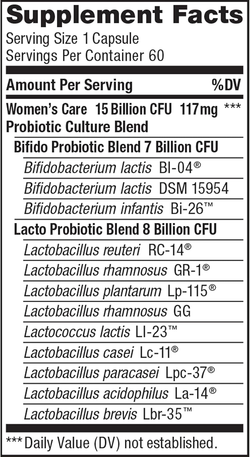 Renew Life Women's Probiotic Capsules - Supports Vaginal, Urinary, Digestive, Immune Health - L. Rhamnosus GG - 15 Billion CFU - Dairy, Soy, Gluten-Free - 60 Count
