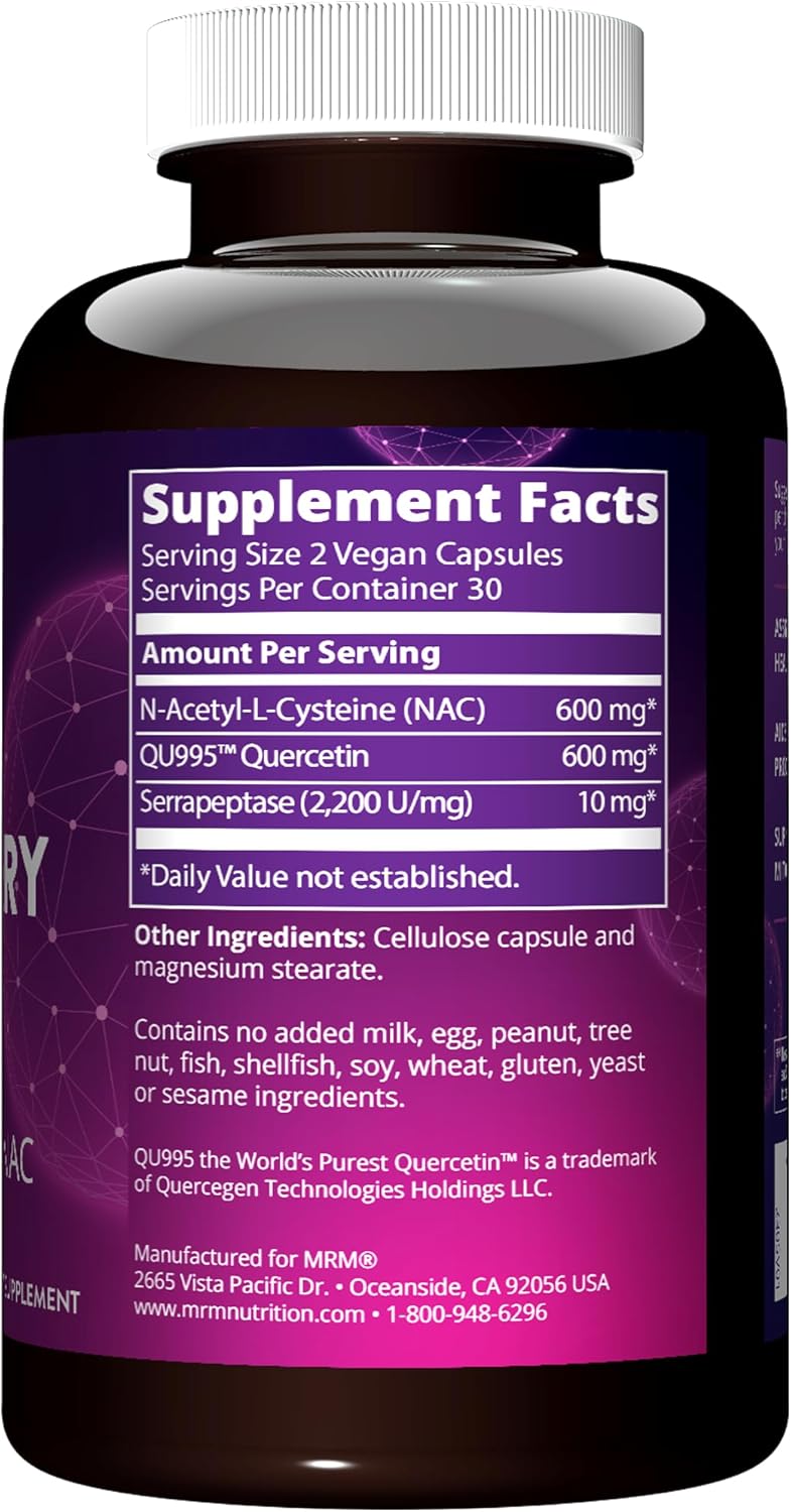 Respiratory Health Support Supplement with Quercetin and NAC for Liver and Mitochondrial Health - Vegan, Non-GMO, Gluten Free - 30 Servings