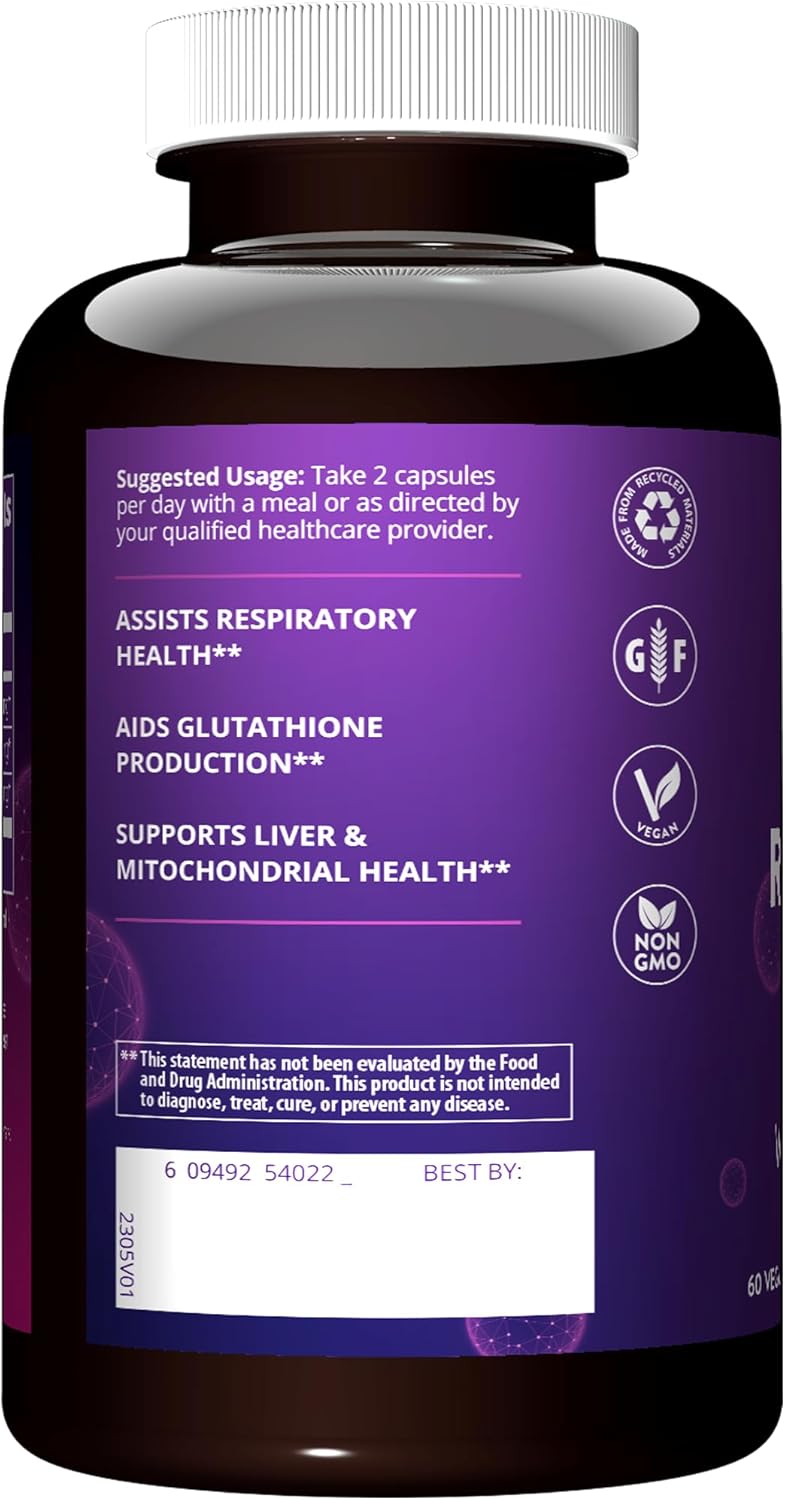 Respiratory Health Support Supplement with Quercetin and NAC for Liver and Mitochondrial Health - Vegan, Non-GMO, Gluten Free - 30 Servings