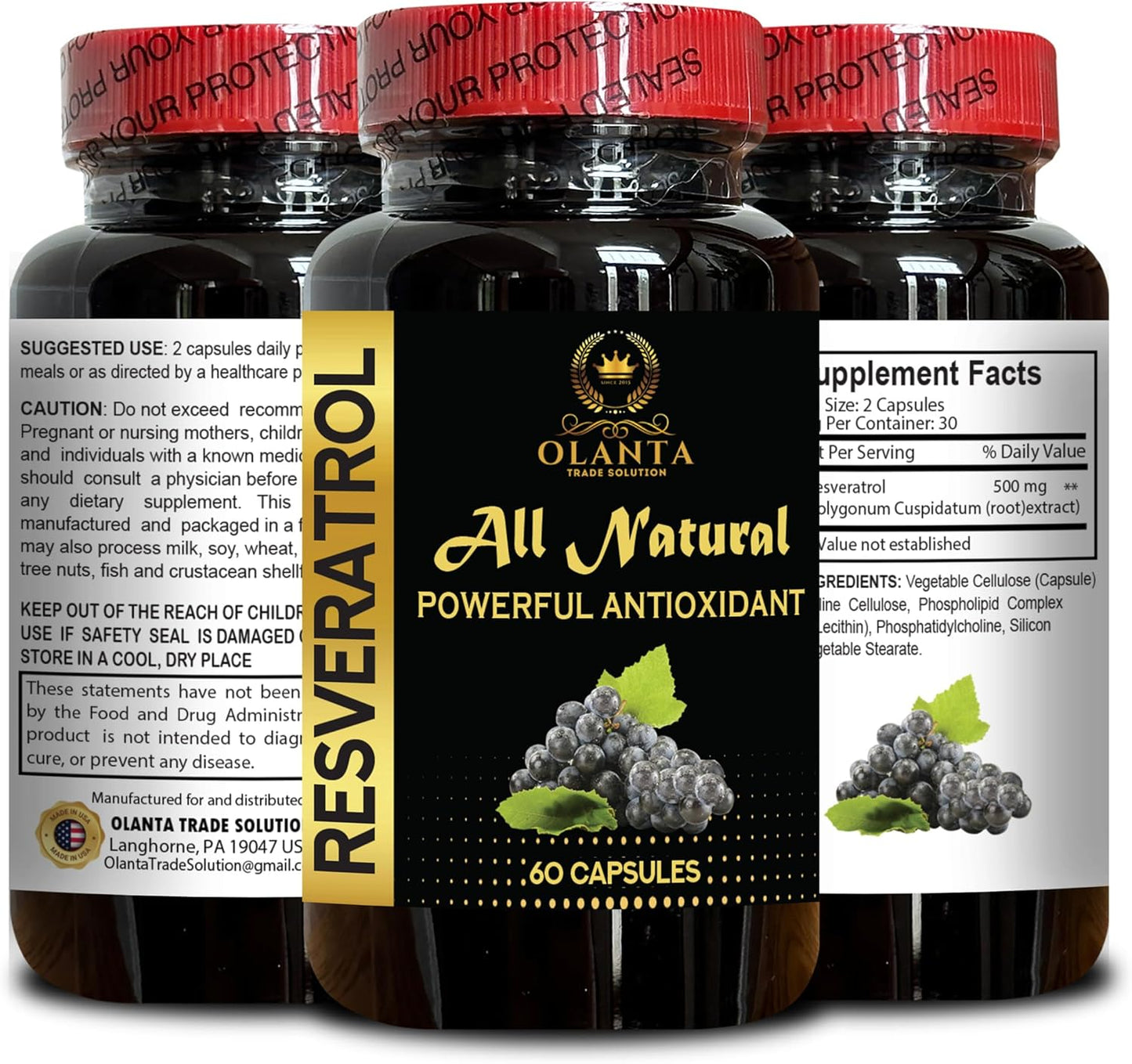 Resveratrol Extract Capsules - Immune Support with Vitamin C, Antioxidant Supplement for Children, Non-GMO Energy Pills, Anti-Aging and Immune Support - 60 Capsules
