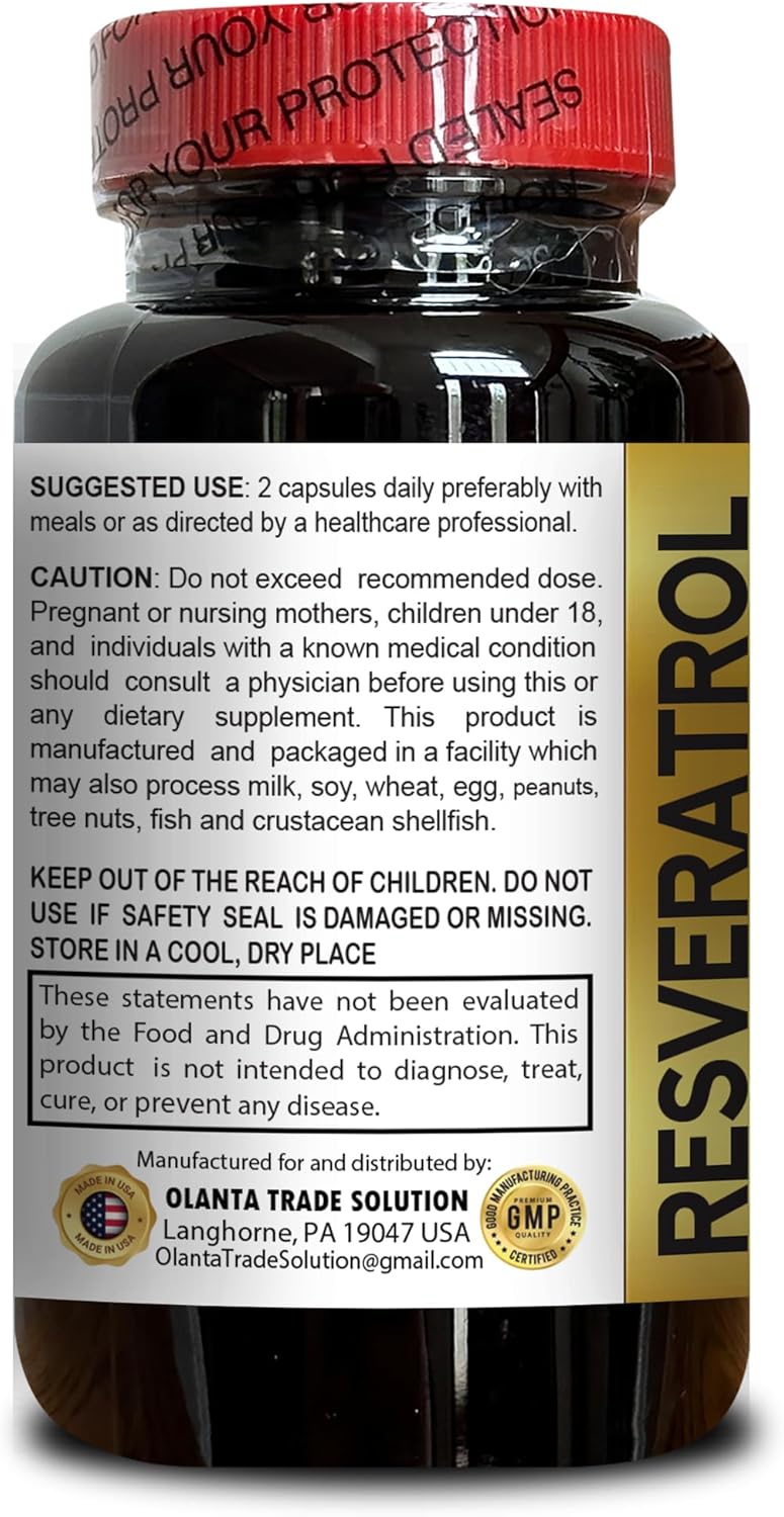 Resveratrol Extract Capsules - Immune Support with Vitamin C, Antioxidant Supplement for Children, Non-GMO Energy Pills, Anti-Aging and Immune Support - 60 Capsules