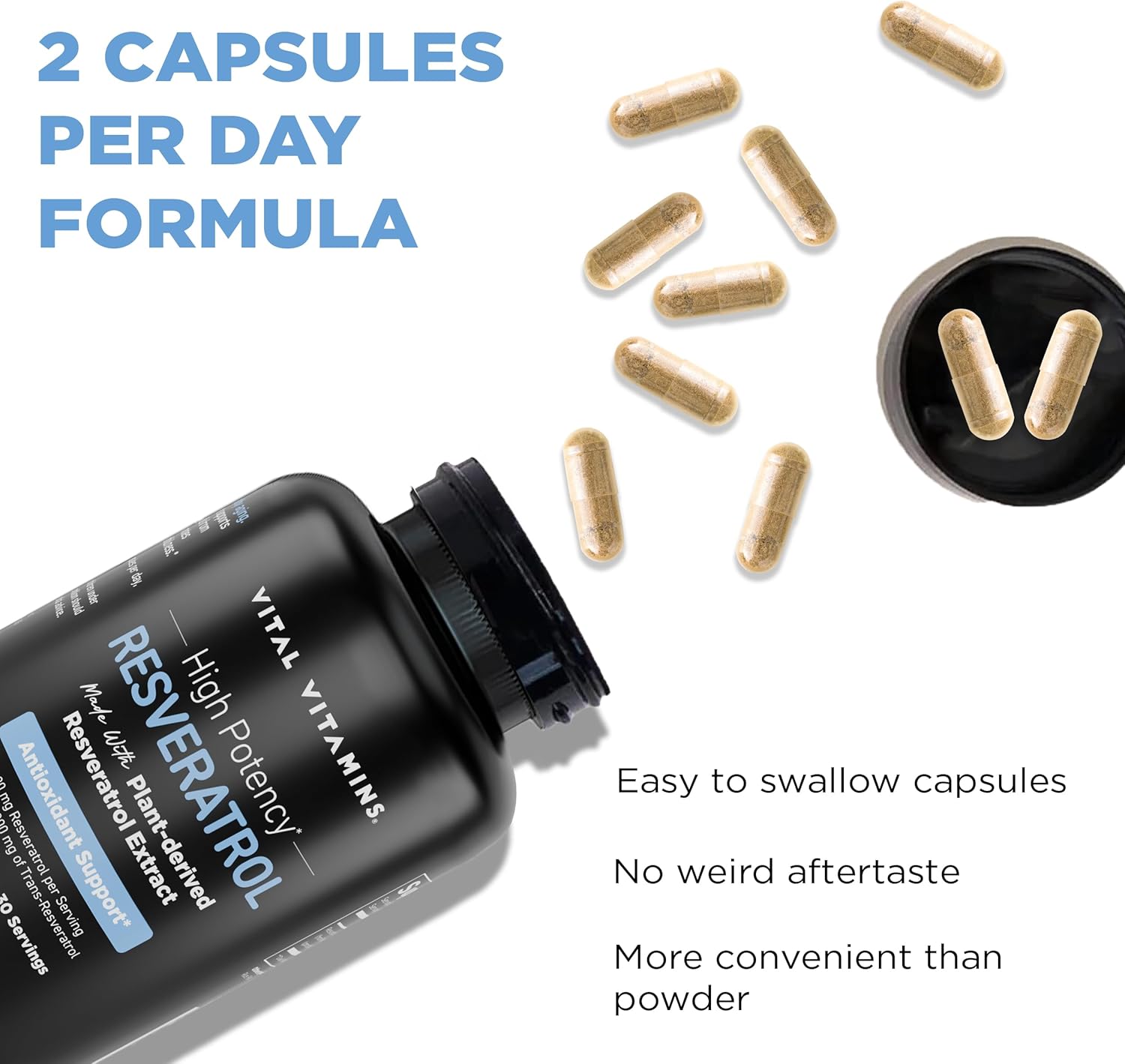 Resveratrol Supplement for Antioxidant Support, Cellular Longevity, Cognitive Function - 60 Capsules