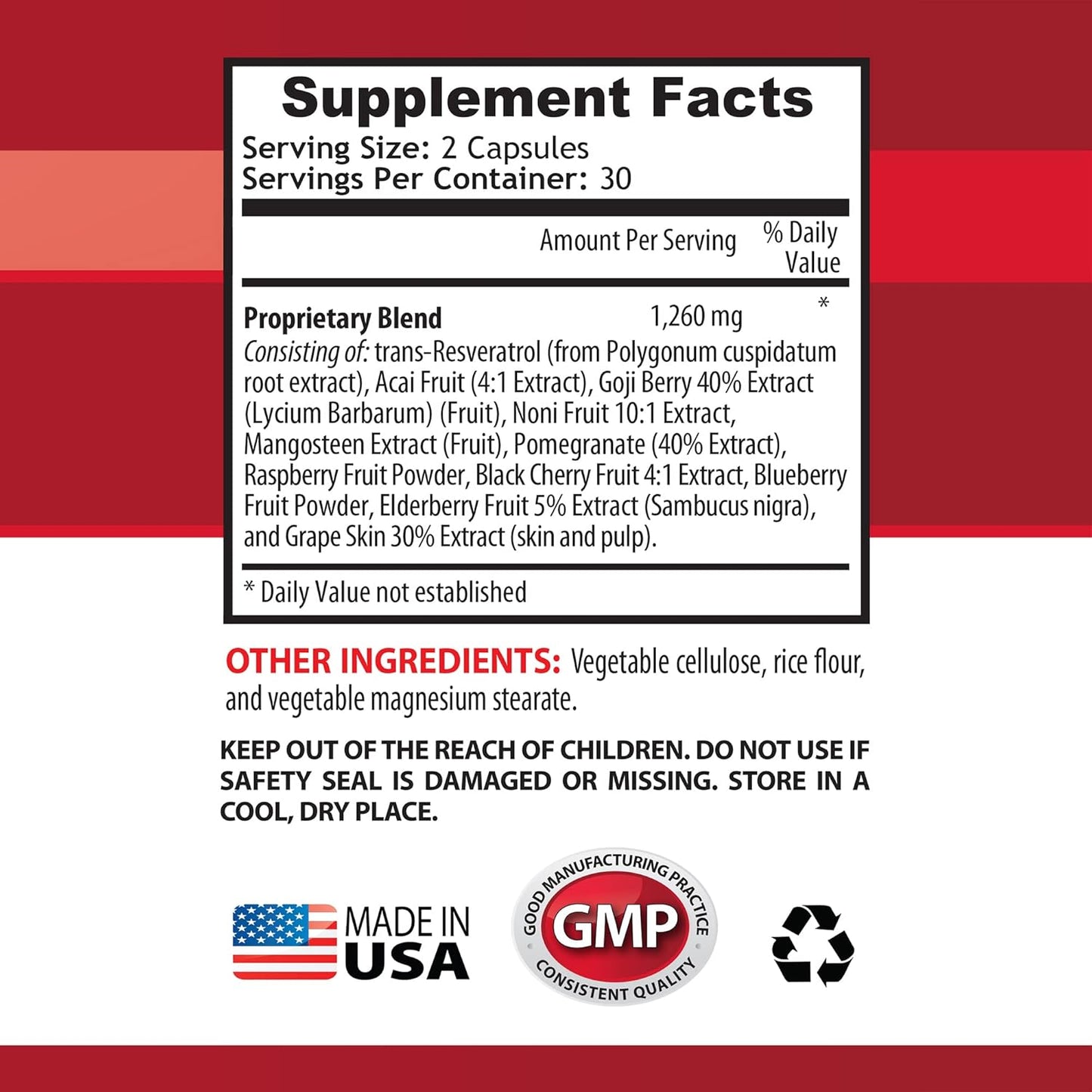 Resveratrol Supreme Complex - Natural Stamina Booster with Superfruit Blend - 180 Capsules