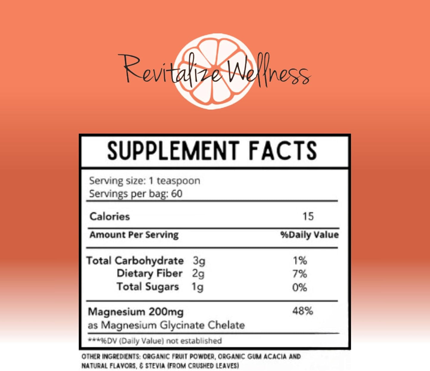 Revitalize Wellness Mag Defense | 200 mg Orthomolecular Magnesium Glycinate Chelate | Pure, Corn Free, GMO-Free | Fruit Punch Flavor, 60 Servings