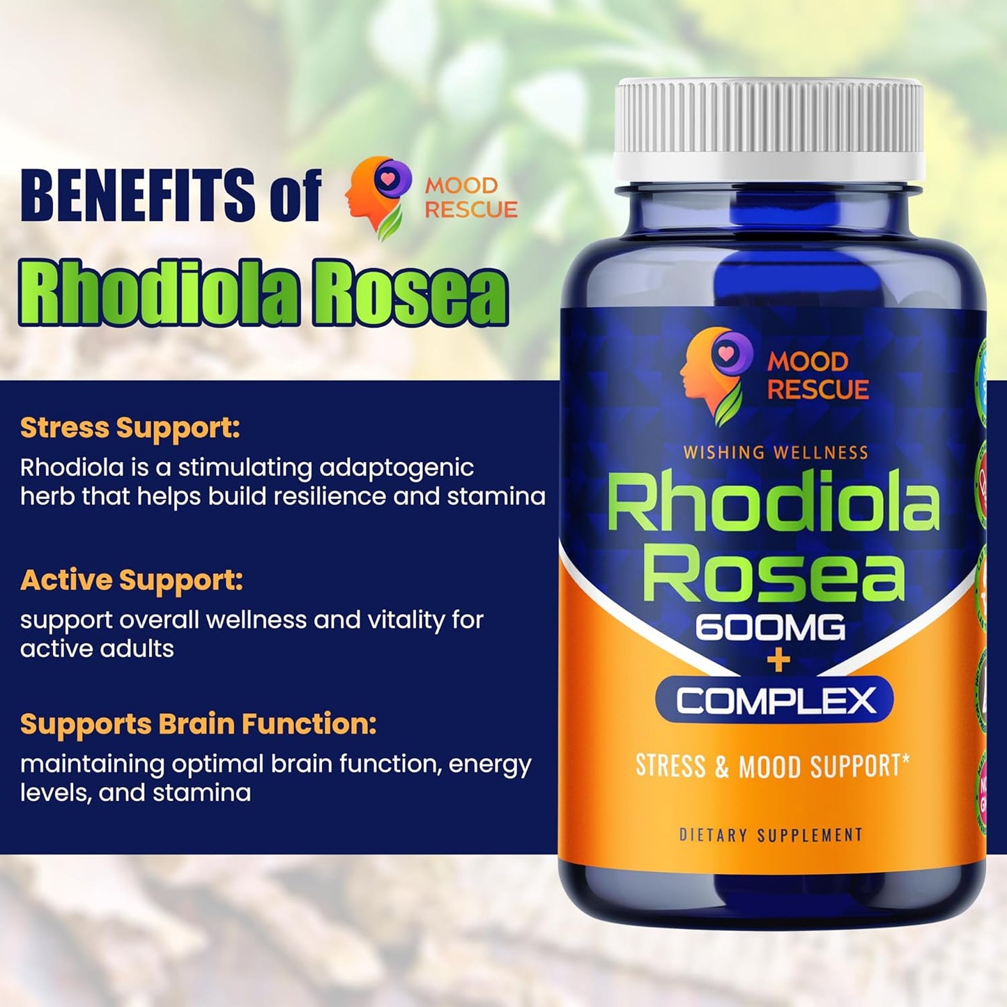 Rhodiola Rosea & Ashwagandha Capsules for Stress Relief & Stamina, 120ct with Ginseng & Ginsenoside