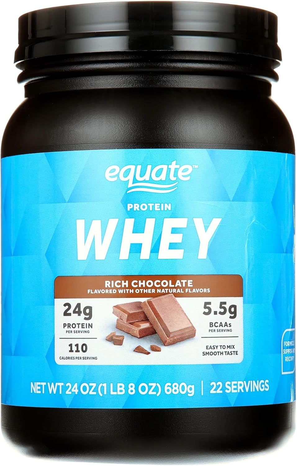 Rich Chocolate Whey Protein Powder - 24g Protein, 5.5g BCAAs, Whey Isolate Blend - Muscle Recovery Supplement, 1.5 lbs