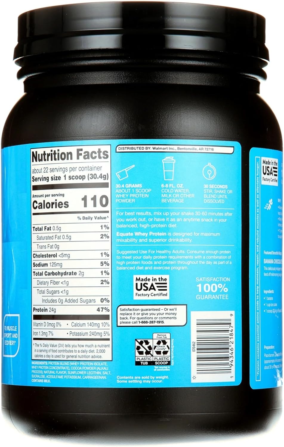 Rich Chocolate Whey Protein Powder - 24g Protein, 5.5g BCAAs, Whey Isolate Blend - Muscle Recovery Supplement, 1.5 lbs