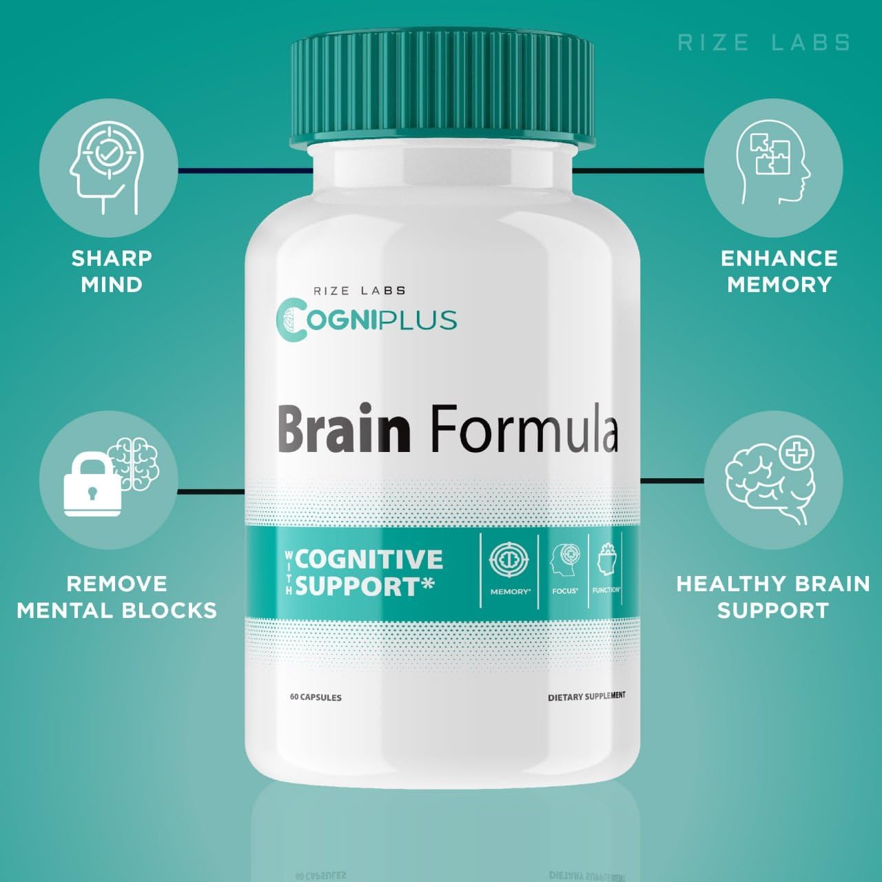 Rize Labs 5 Pack Cogni Plus Brain Formula Capsules - Cognitive Support for Memory & Focus, 300 Capsules