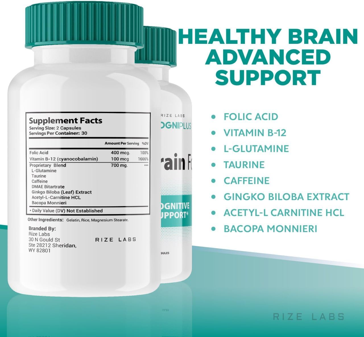 Rize Labs 5 Pack Cogni Plus Brain Formula Capsules - Cognitive Support for Memory & Focus, 300 Capsules