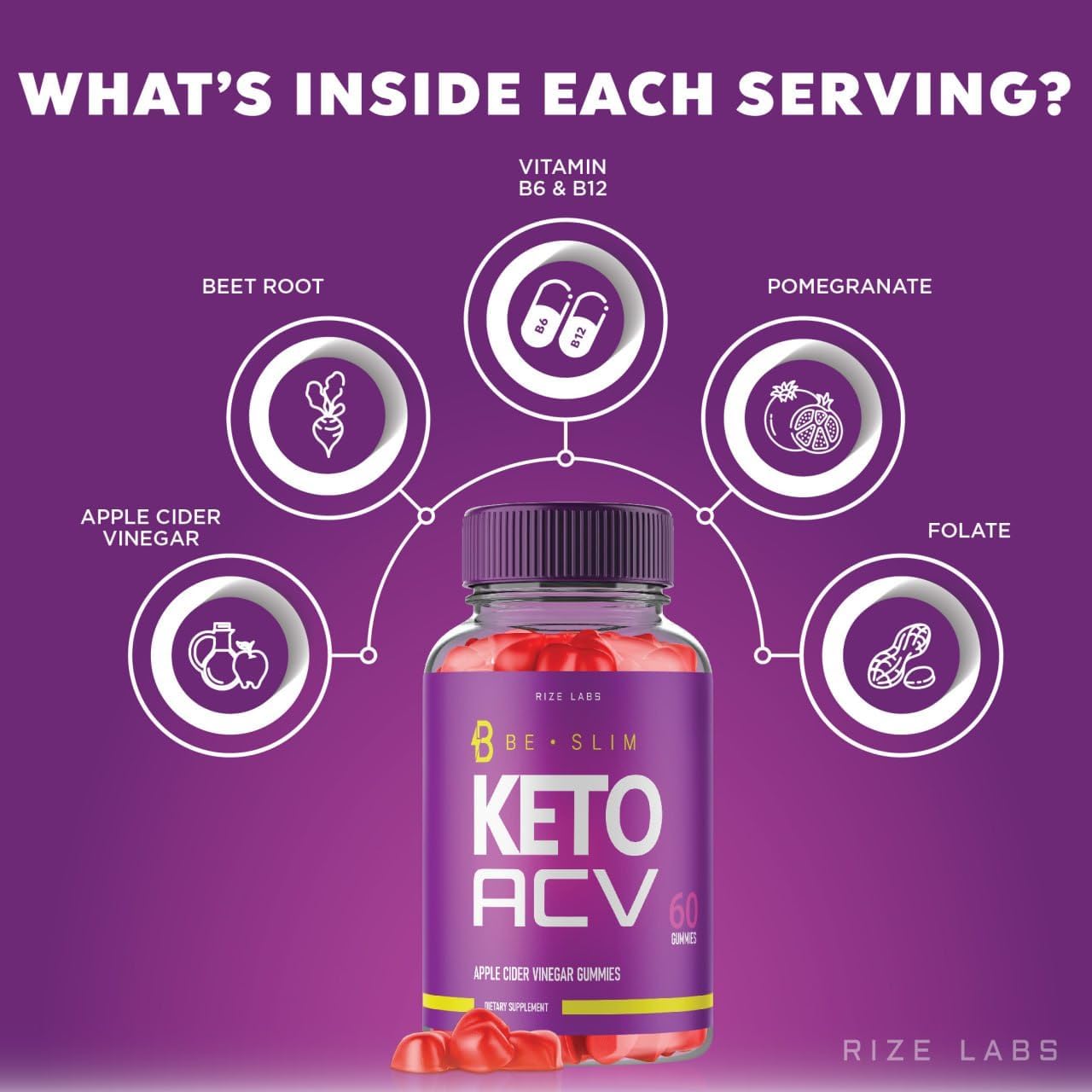Rize Labs Be Slim Keto ACV Gummies - Advanced Slimming Formula & Energy Boost Supplement (60 Gummies)