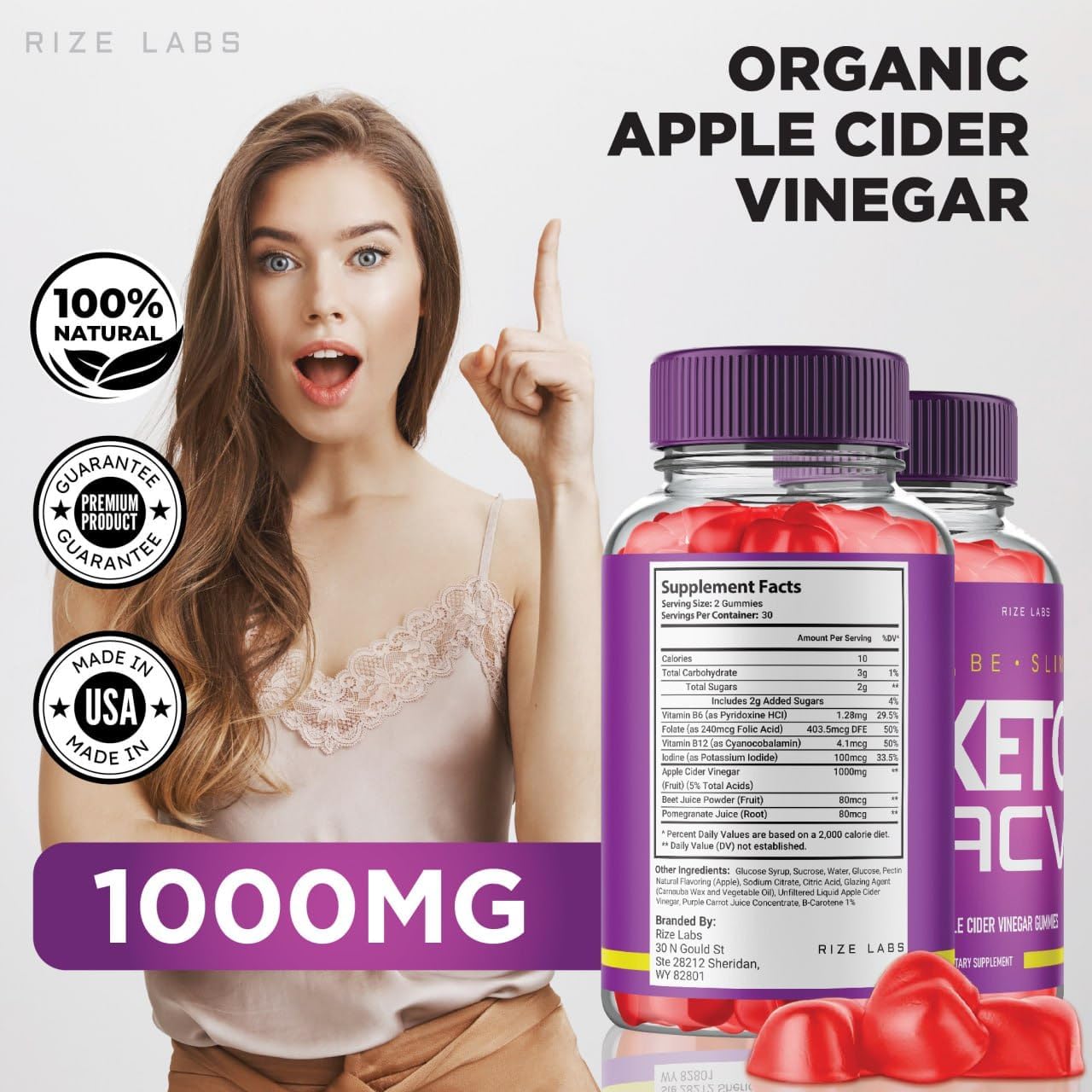 Rize Labs Be Slim Keto ACV Gummies - Advanced Slimming Formula & Energy Boost Supplement (60 Gummies)