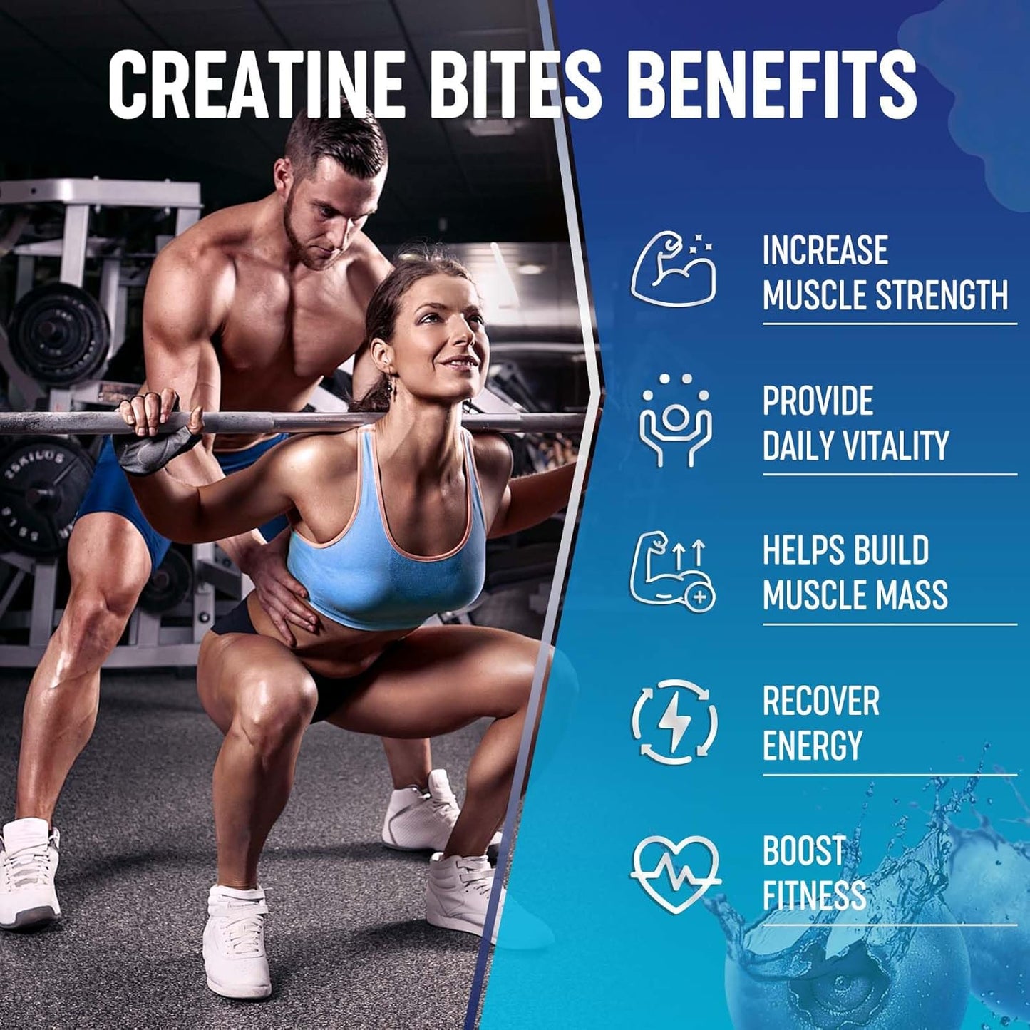 ROMYSE Mixed Blue Berry Creatine Gummy Bites - 5g Creatine Monohydrate - Low Sugar, No Artificial Colors - 60 Bites, 30 Days Supply