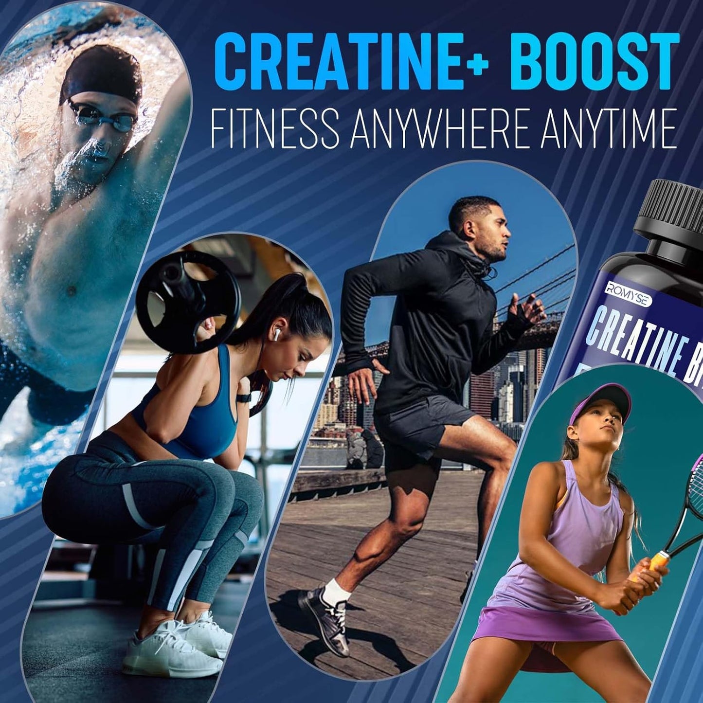 ROMYSE Mixed Blue Berry Creatine Gummy Bites - 5g Creatine Monohydrate - Low Sugar, No Artificial Colors - 60 Bites, 30 Days Supply