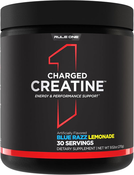 Rule 1 Charged Creatine: Multi-Function Workout Supplement for Intensity, Performance & Hydration Support - Blue Razz Lemonade