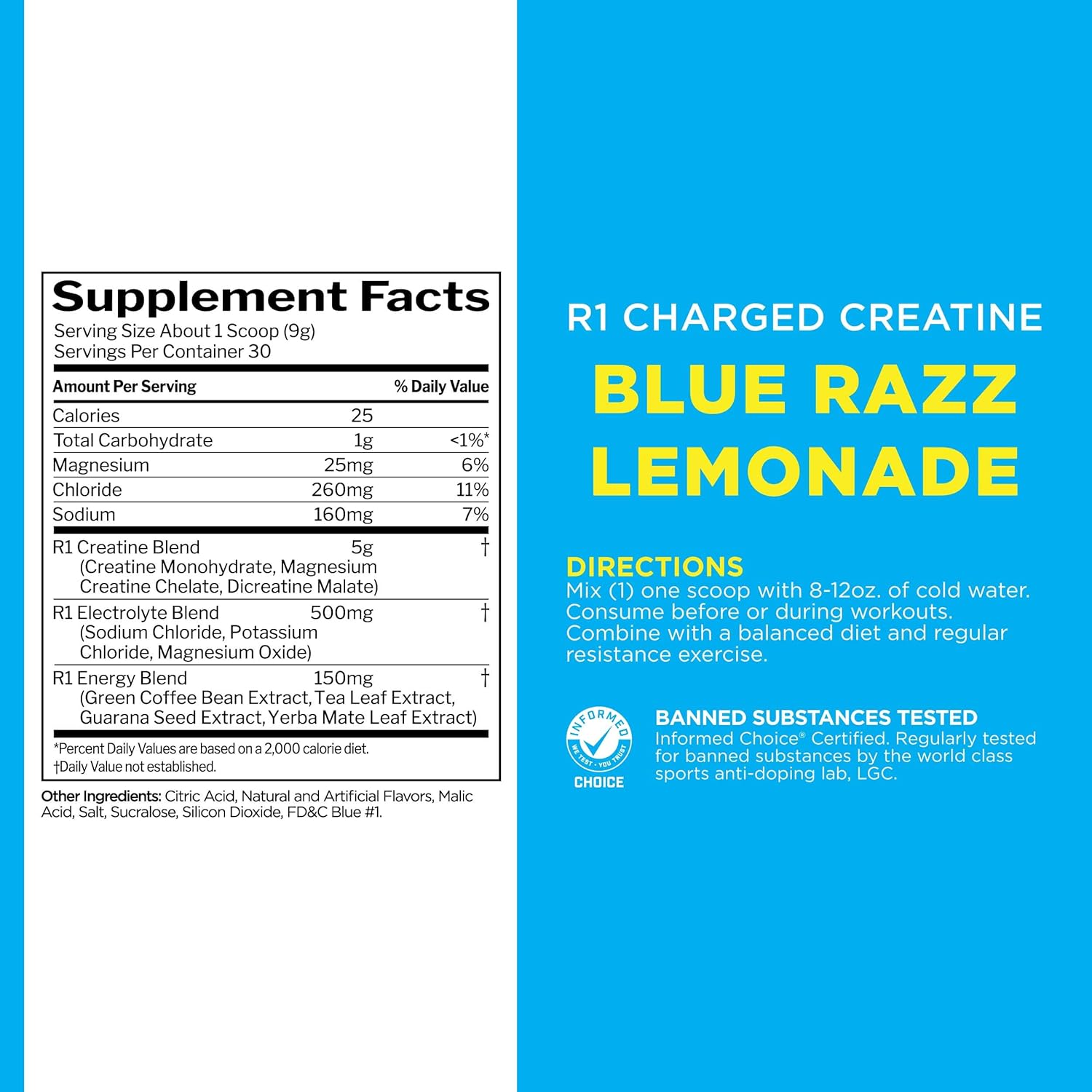 Rule 1 Charged Creatine: Multi-Function Workout Supplement for Intensity, Performance & Hydration Support - Blue Razz Lemonade