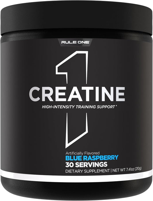 Rule 1 Creatine Powder - Micronized Monohydrate for High-Intensity Exercise, Lean Body Mass Support - Blue Raspberry Flavor (30 Servings)