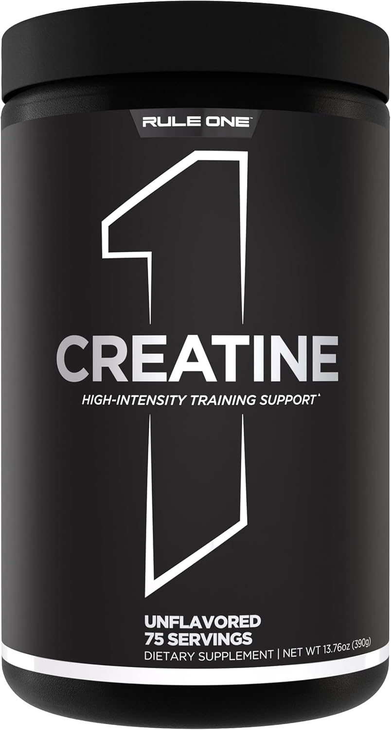 Rule 1 Proteins Creatine Powder - Pure Micronized Monohydrate for High-Intensity Exercise, Lean Body Mass, 75 Servings