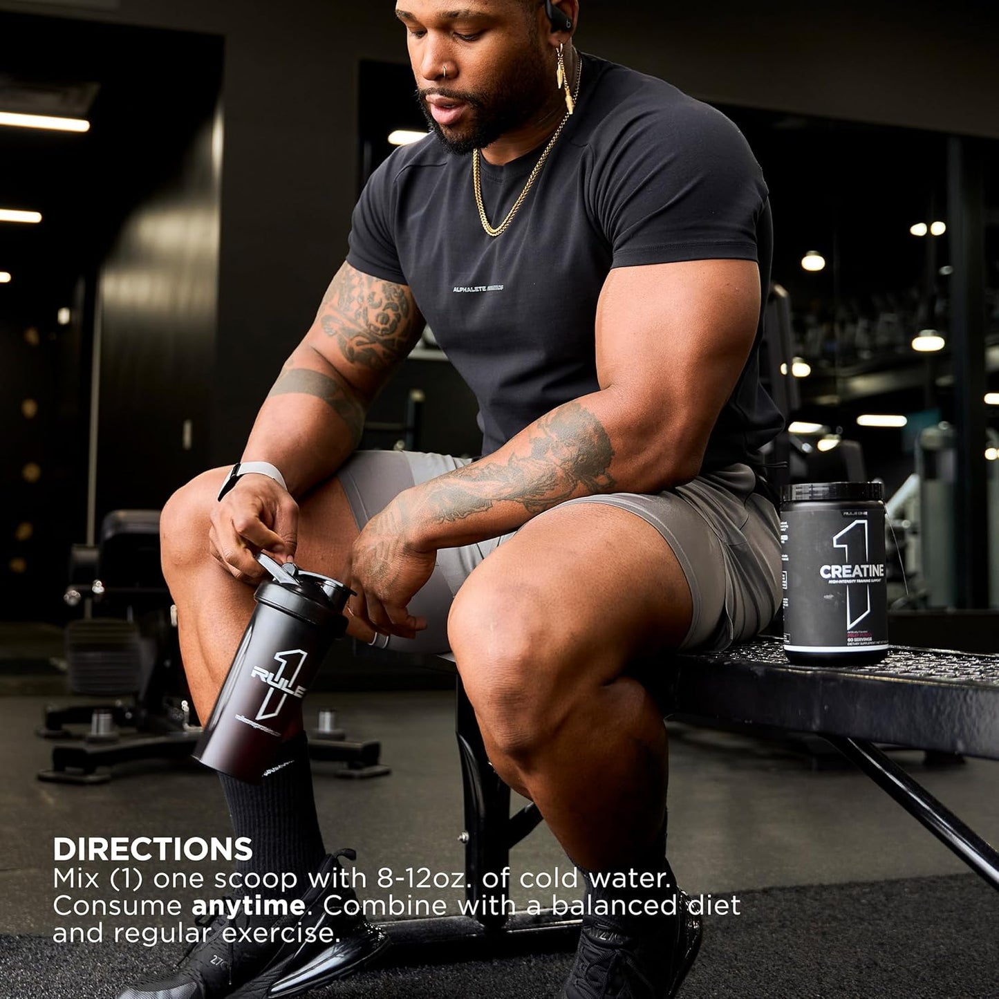 Rule 1 Proteins Creatine Powder - Pure Micronized Monohydrate for High-Intensity Exercise, Lean Body Mass, 75 Servings