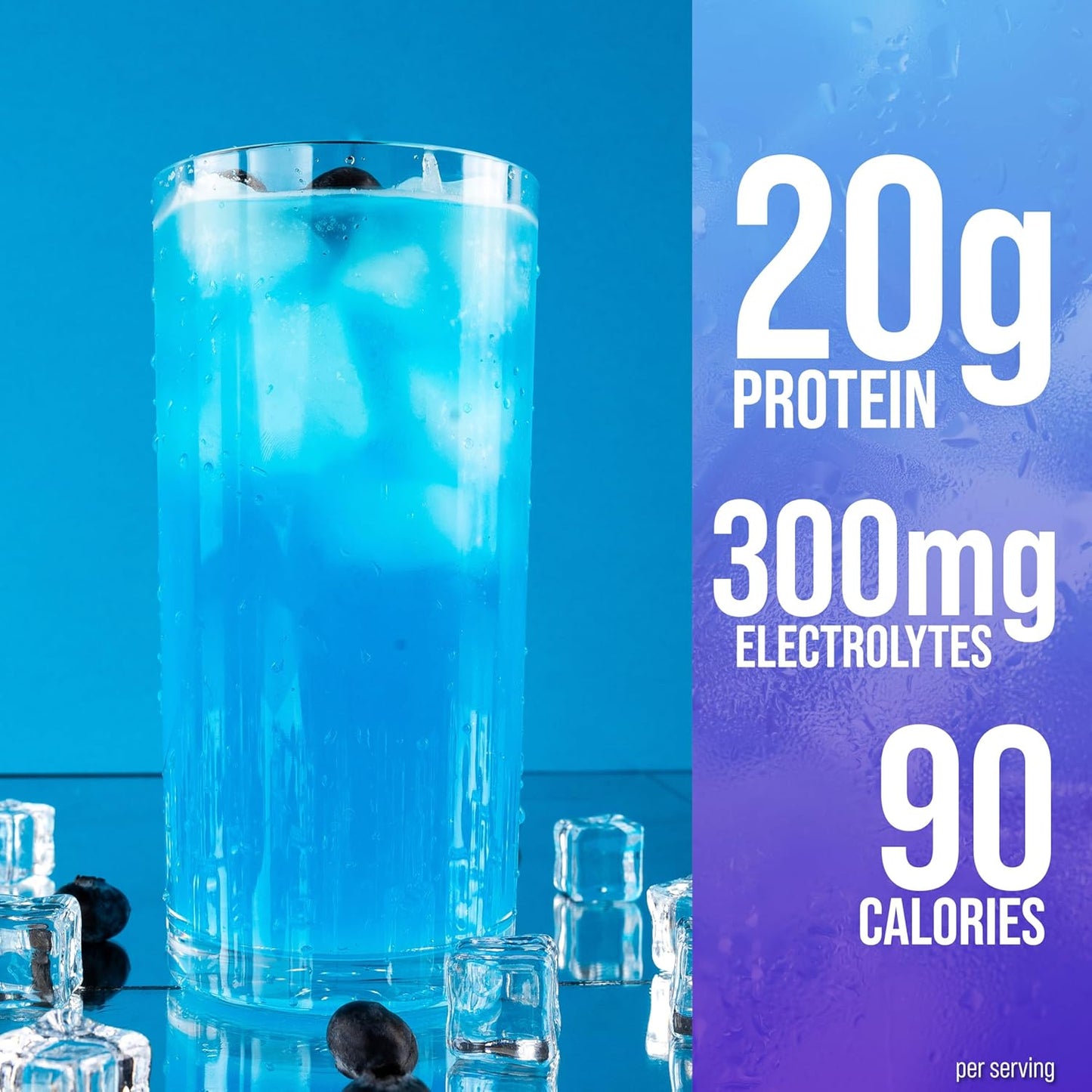 Rule One Proteins Clear Isolate: Blue Raspberry Flavor, 20g All-Whey Isolate Protein, 9g EAAs, 300mg Electrolytes, 90 Calories, 27 Servings