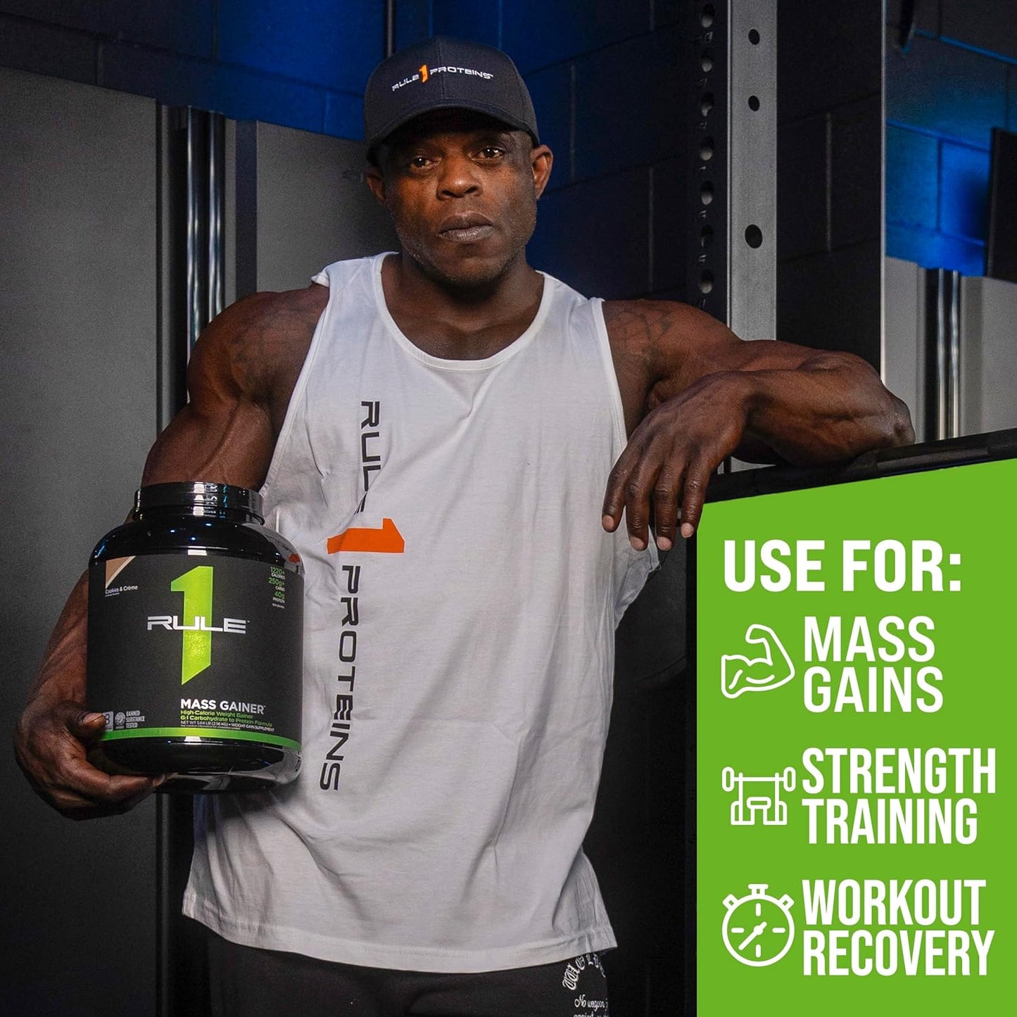 Rule One Proteins Mass Gainer - Chocolate Peanut Butter, High-Calorie Weight Gain Formula with 1,220+ Calories, 250g+ Complex Carb Blend, 40g All-Whey Protein, 8g Fat Per Serving, 12 Pounds, 16 Servings