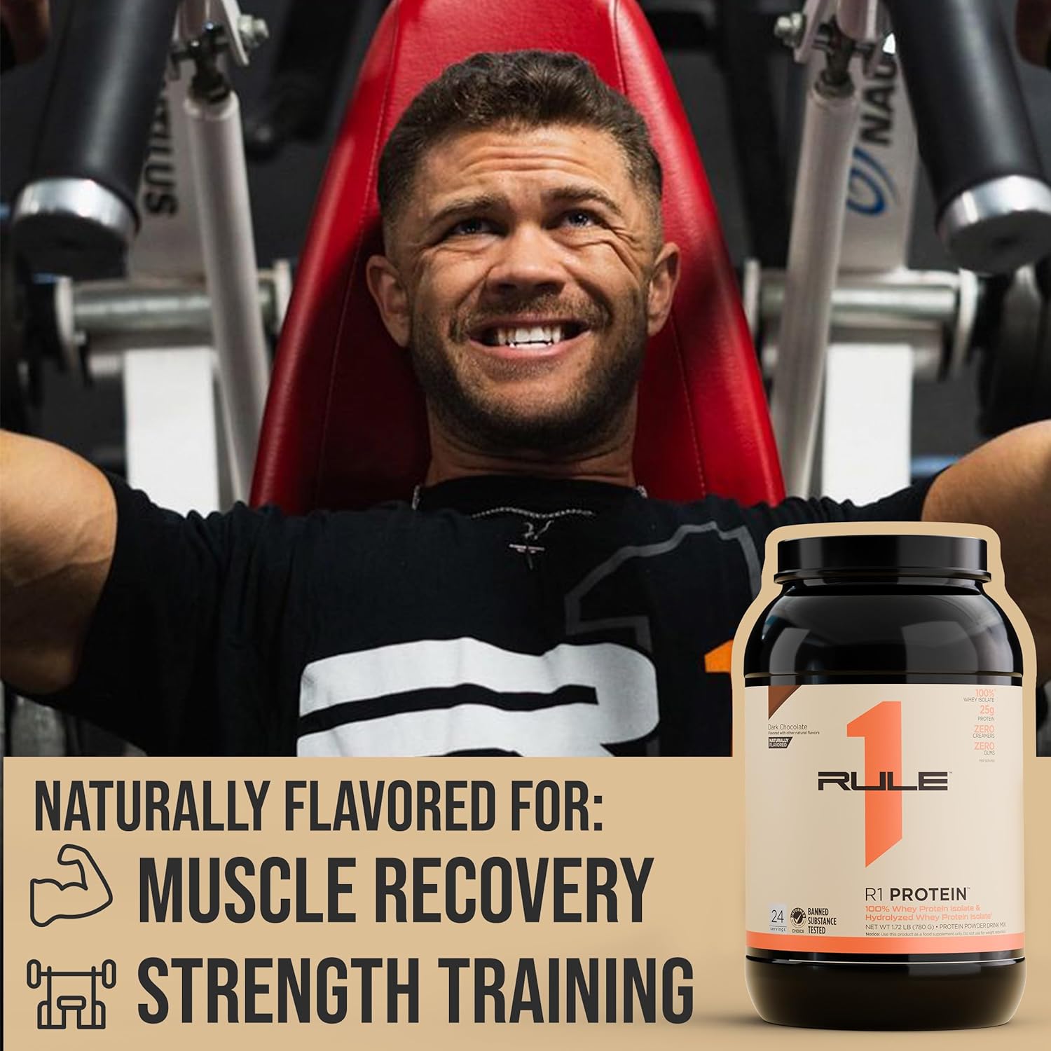 Rule One Proteins Naturally Flavored R1 Protein - Pure Whey Isolate Powder with 25g Protein & 6g BCAAs Per Serving - Natural Vanilla Flavor - 4.3 lbs